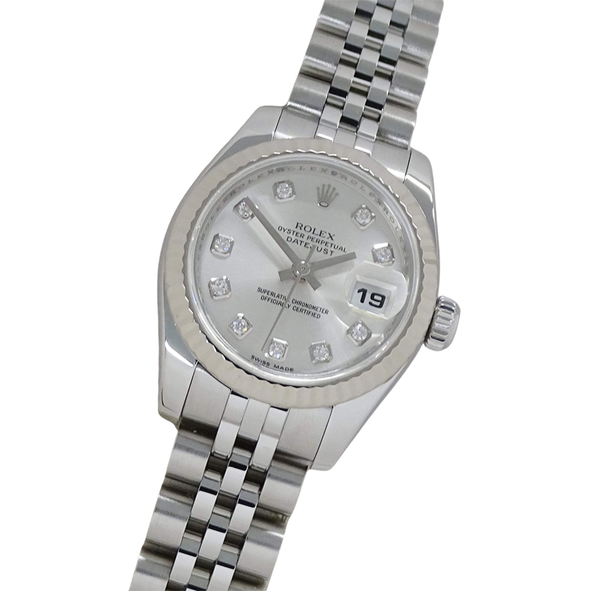 Rolex Datejust 179174G Z-serial Women\'s Watch, Brand Name, 10P Diamonds, Automatic Movement, Stainless Steel (SS), White Gold (WG), Silver