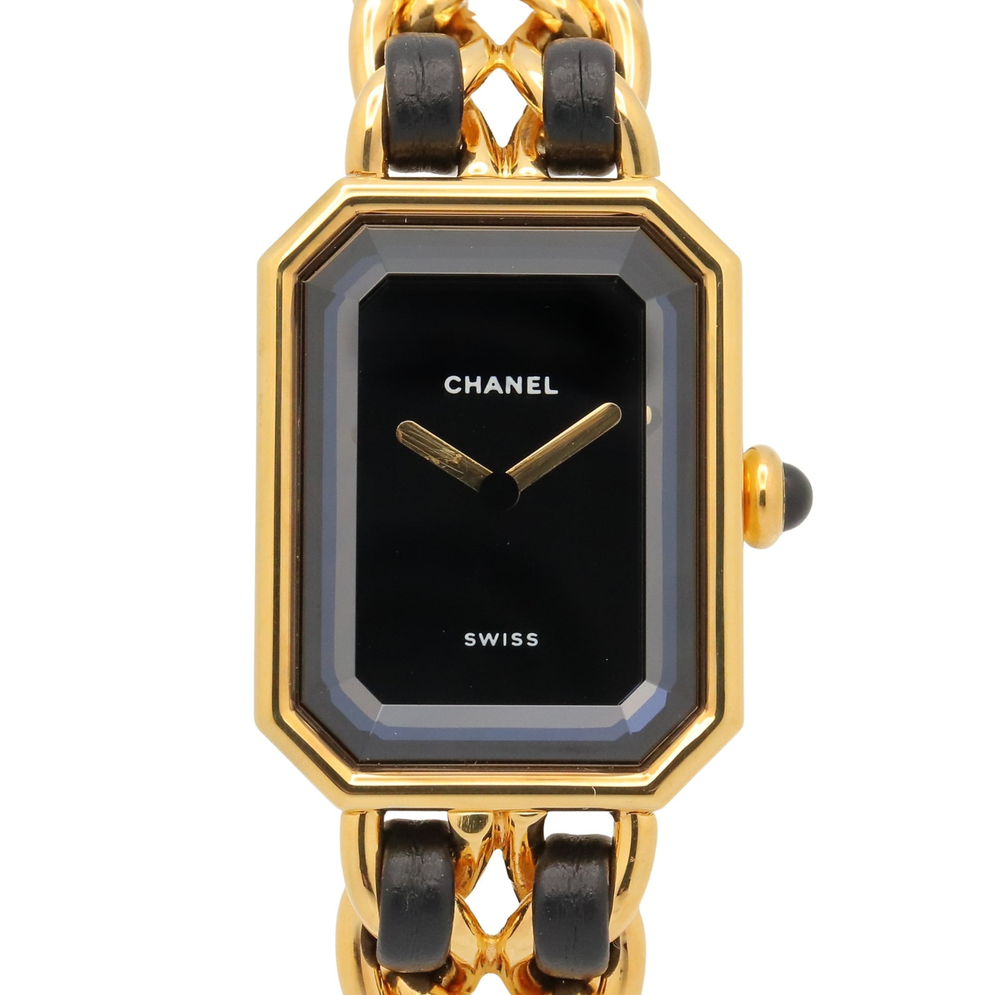 Chanel CHANEL Première S Watch, Gold Plated (GP), Leather Strap, Women\'s, Black, H0001