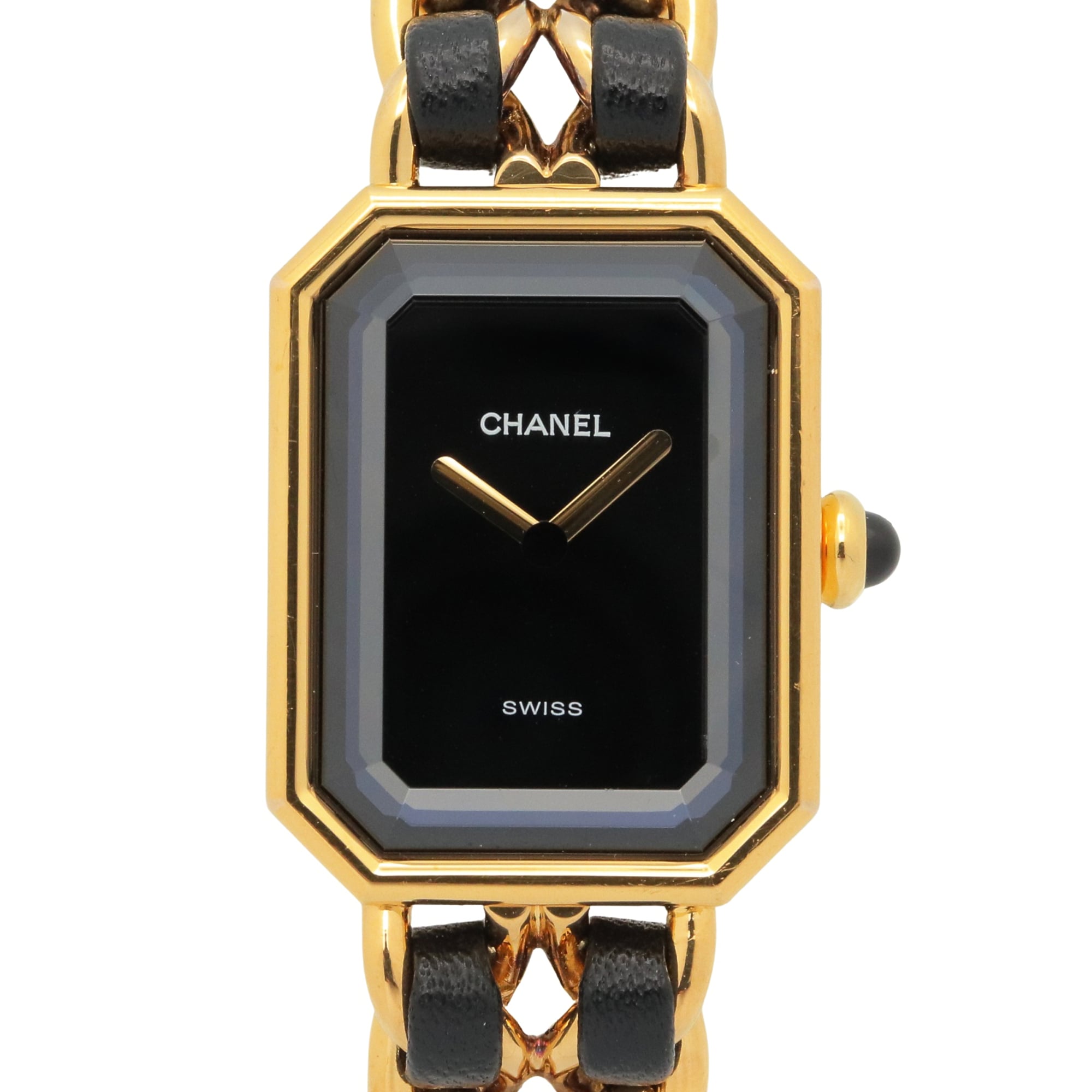 Chanel CHANEL Première S Watch, Gold Plated (GP), Leather Strap, Women\'s, Black, H0001