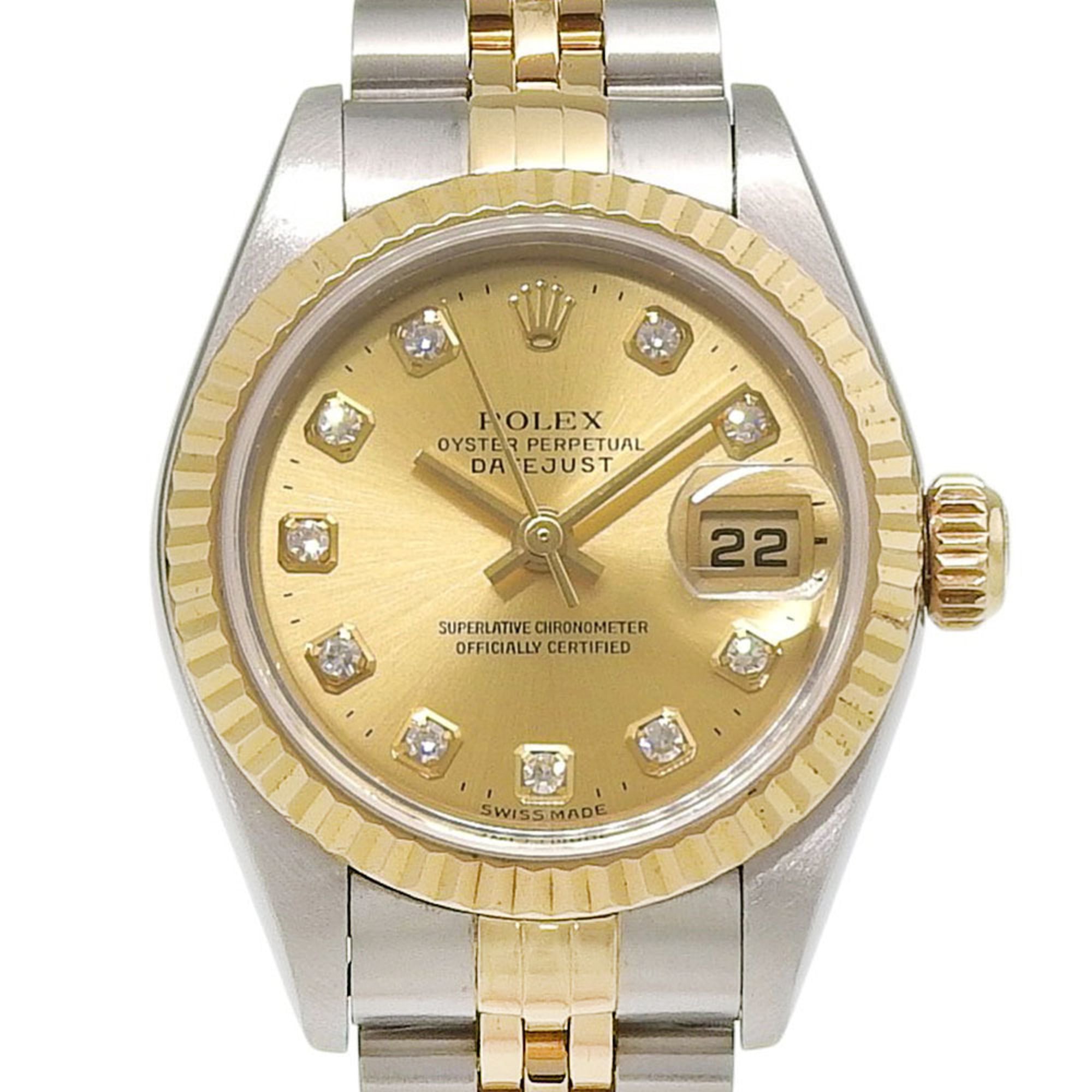 Rolex Datejust Two-Tone 79173G P-serial, 10-diamond setting, champagne gold dial, 18K yellow gold/stainless steel, 26mm case.