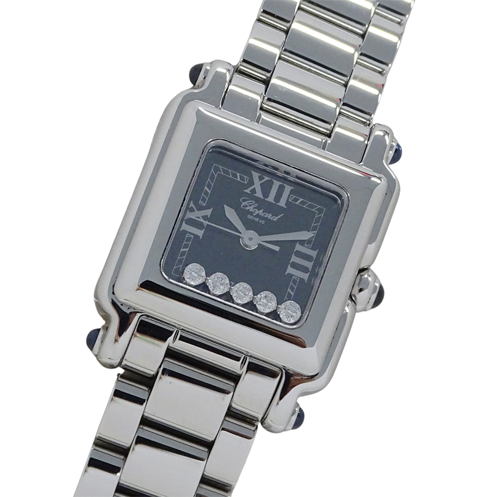 Chopard Happy Sport Square 5P Diamond Quartz Watch for Women, Stainless Steel (SS), Size 27, Model 8893-23, Silver/Black
