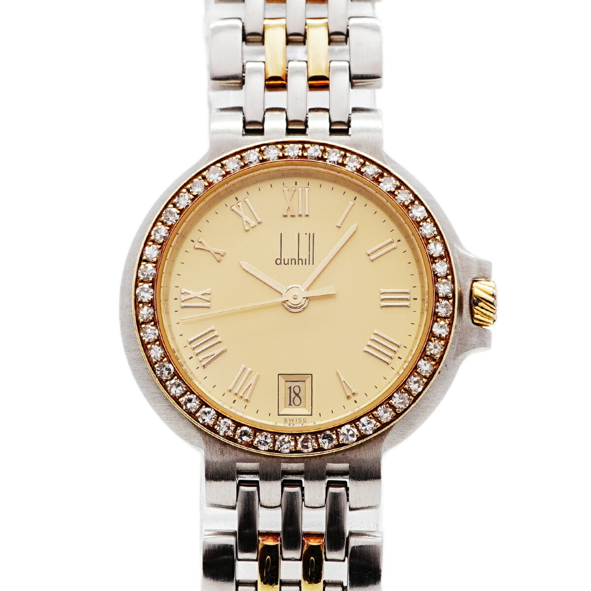 Dunhill Elite Diamond Bezel 2-Row Gold Dial Watch for Women