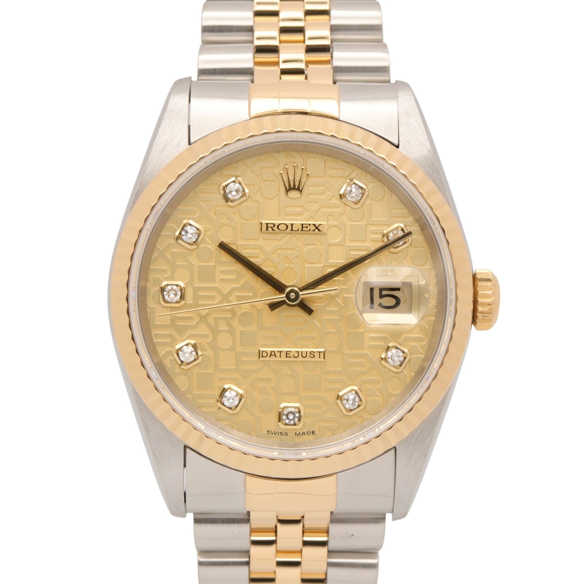 Rolex Datejust 10P Diamond W-serial Wristwatch, 18K (Yellow Gold) Stainless Steel, Diamond, Men\'s, Gold Tone, Champagne, Computer 16233G