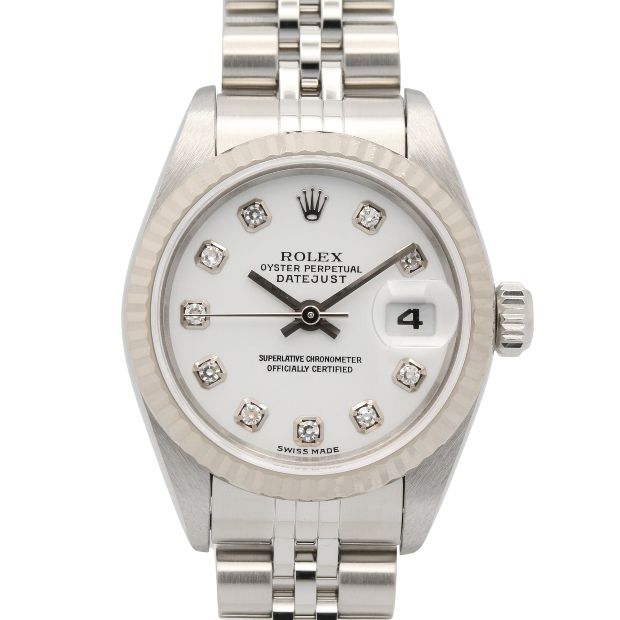 Rolex Datejust 10P Diamond Y-serial Wristwatch, 18K White Gold (WG) Stainless Steel, Diamond, Ladies\', Tone, New 79174G