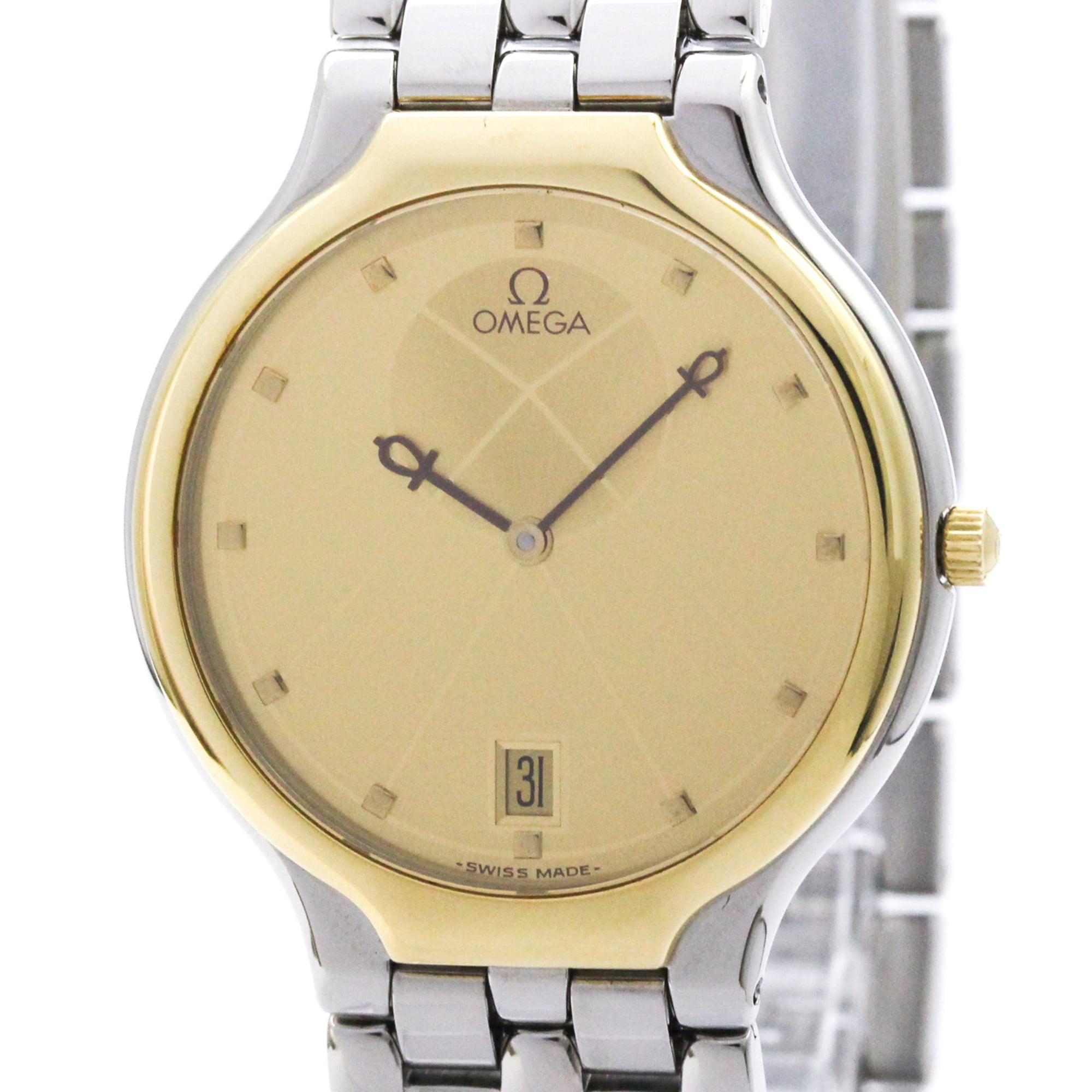 OMEGA De Ville Symbol K18 Gold Steel Quartz Mens Watch 196.0316 Polished