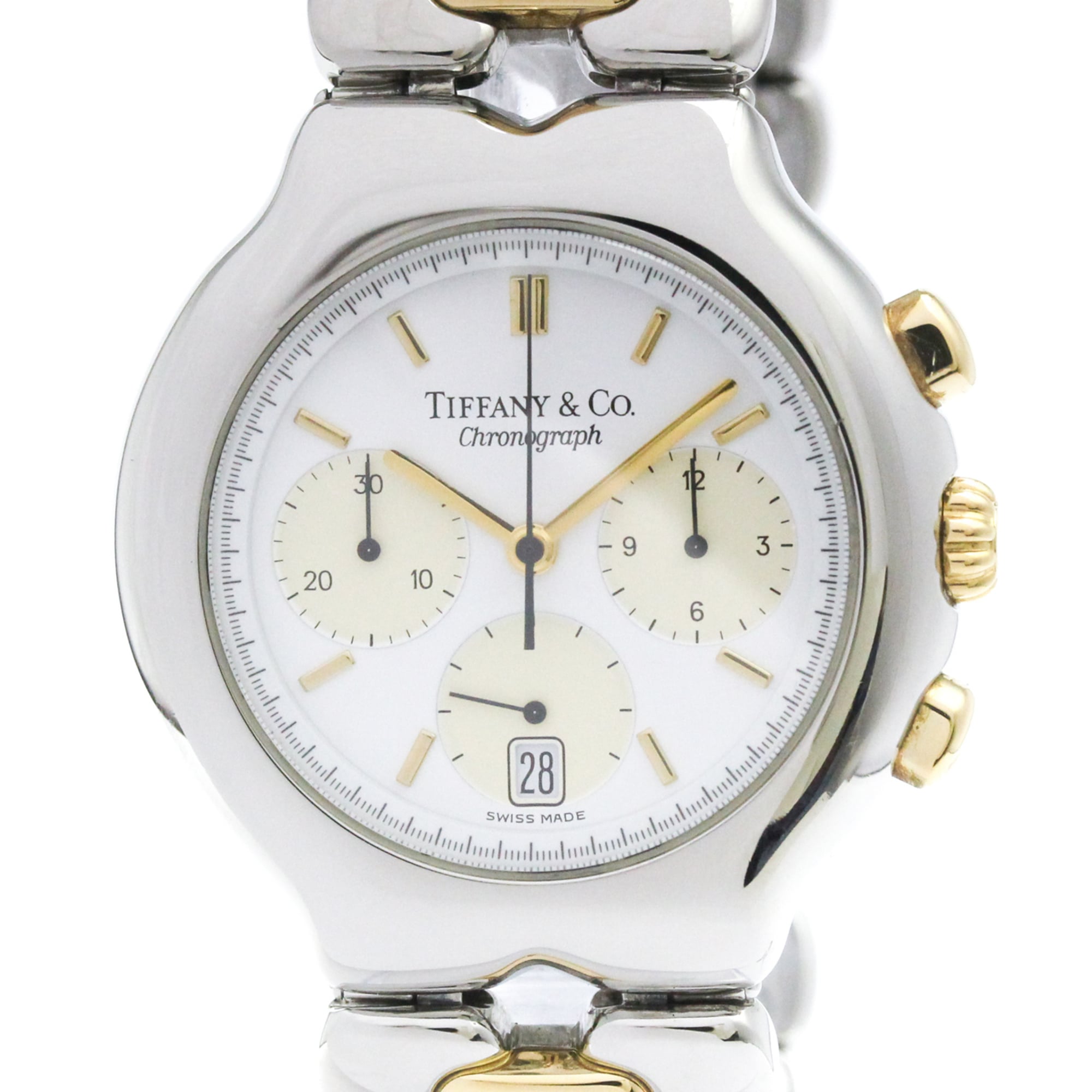 TIFFANY Tesoro Chronograph 18K Gold Steel Quartz Mens Watch M0322 Polished