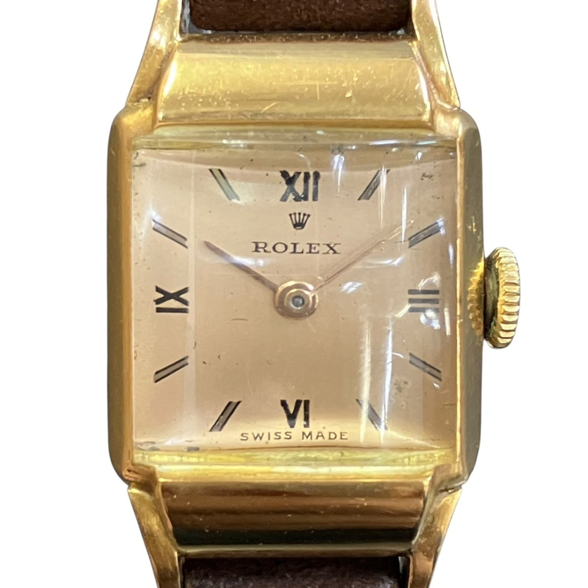 Rolex Precision watch, total weight 17.6g, 18K gold, linen strap, manual winding, gold dial, model 4309.
