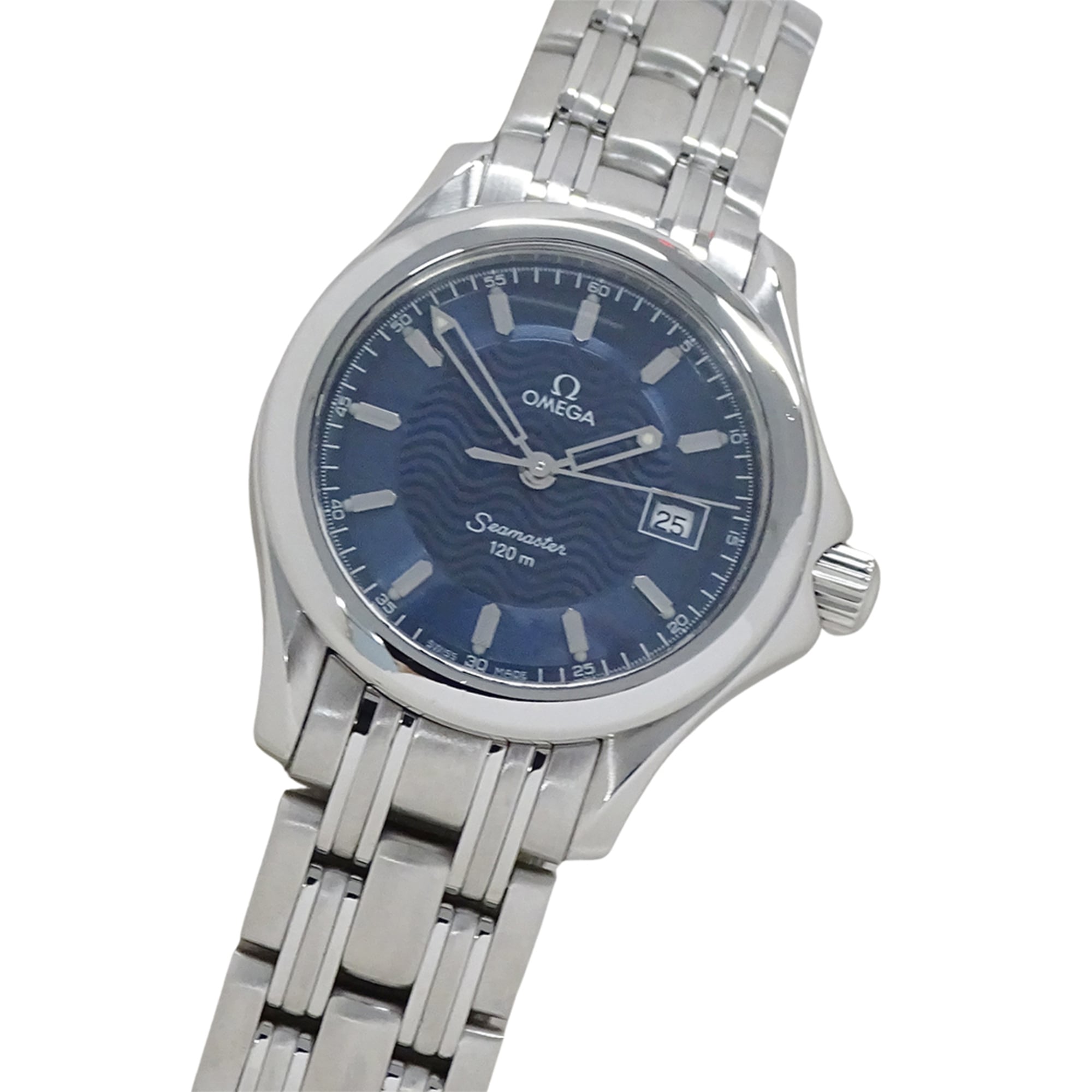 Omega Seamaster 2571.81 Women\'s Watch, Brand Name, 150m Water Resistant, Date Display, Quartz Movement, Stainless Steel (SS), Silver & Blue Frame