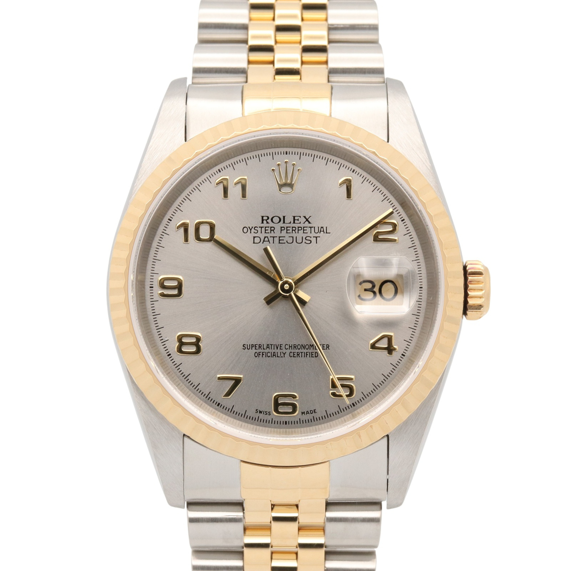 Rolex Datejust K-series watch, 18K (yellow gold) stainless steel, men\'s, gray dial, Arabic numerals, 16233