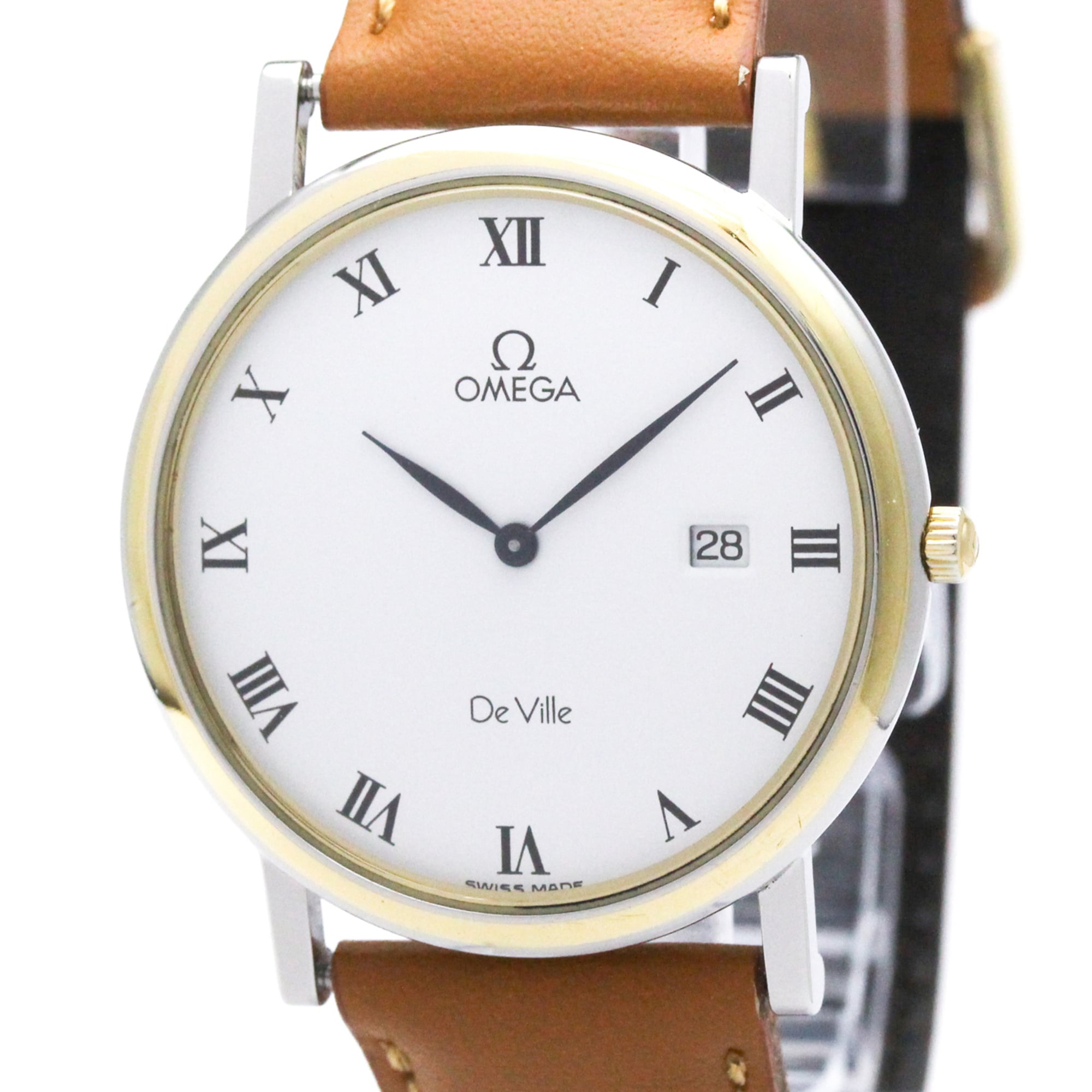 OMEGA De Ville 18K Gold Steel Quartz Mens Watch 196.2379 Polished