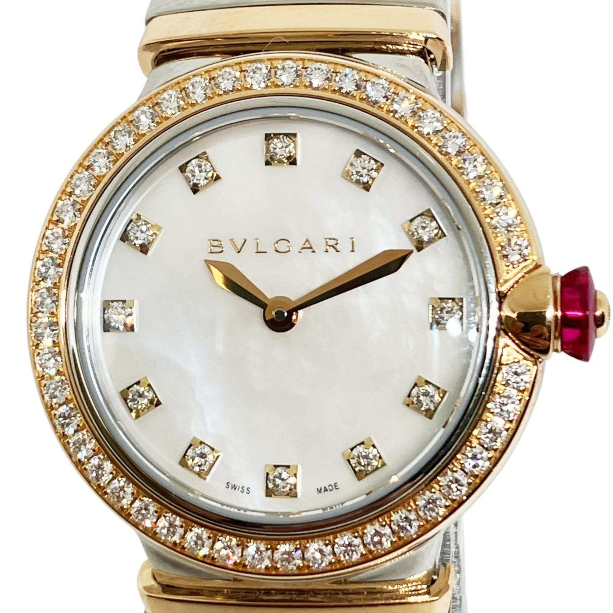 Bulgari BVLGARI Lucea Tubogas Two-Tone 12-Diamond Watch, Total Weight 88.9g, Stainless Steel, Quartz, White Dial