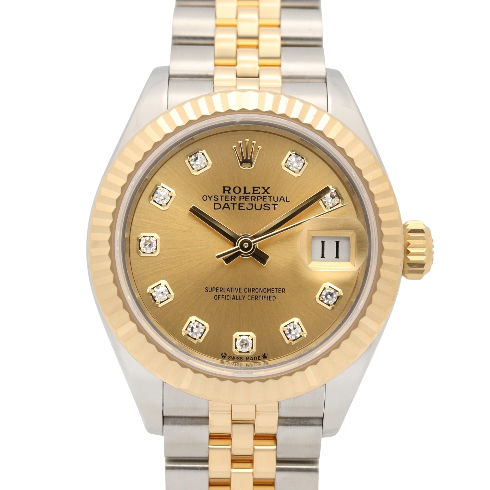 Rolex Datejust 10P Diamond Random Serial Number Watch 18K (Yellow Gold) Stainless Steel Ladies Gold Tone Champagne New 279173G
