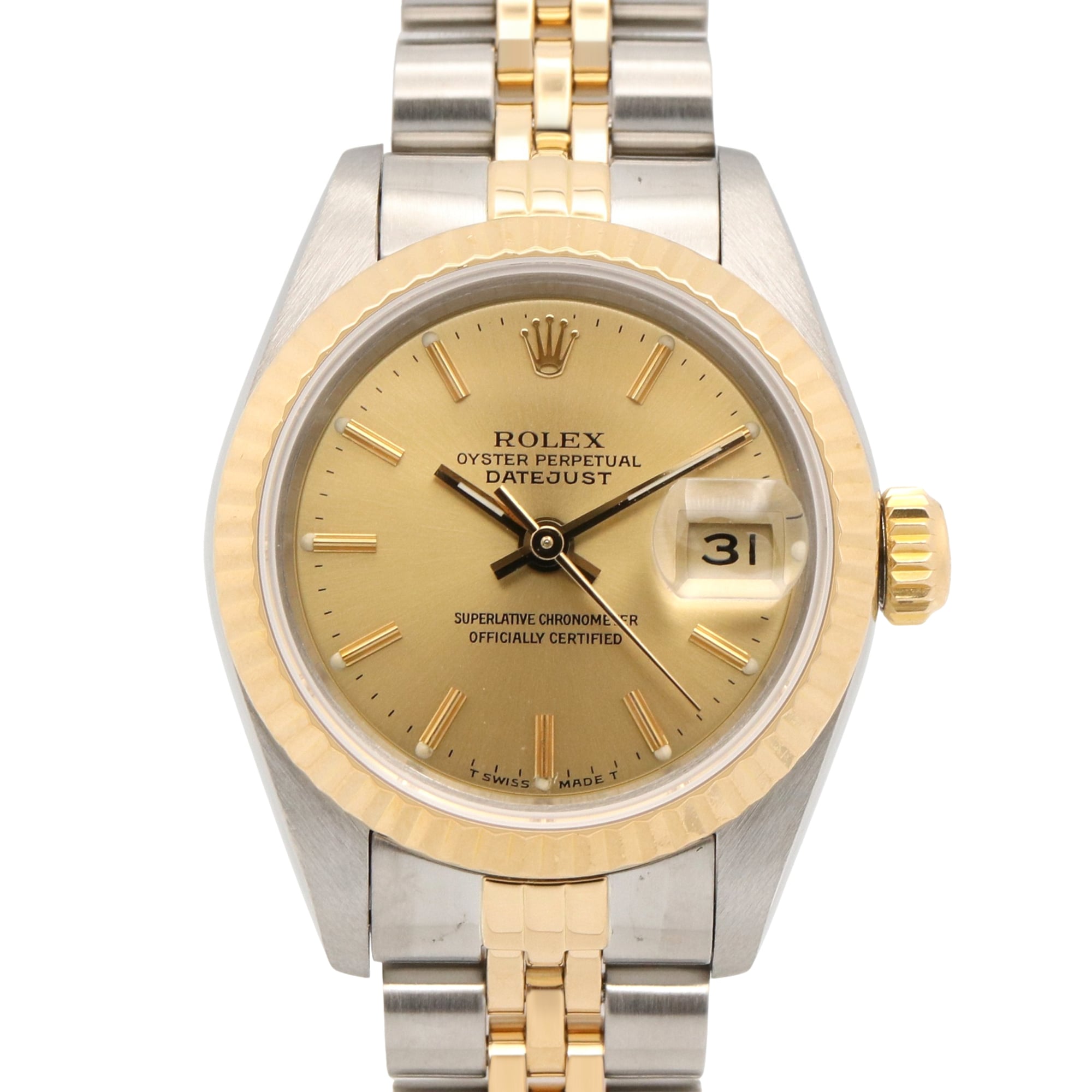 Rolex Datejust 98 Series Wristwatch, 18K (Yellow Gold) Stainless Steel, Ladies\', Gold Tone, Champagne Bar, 69173