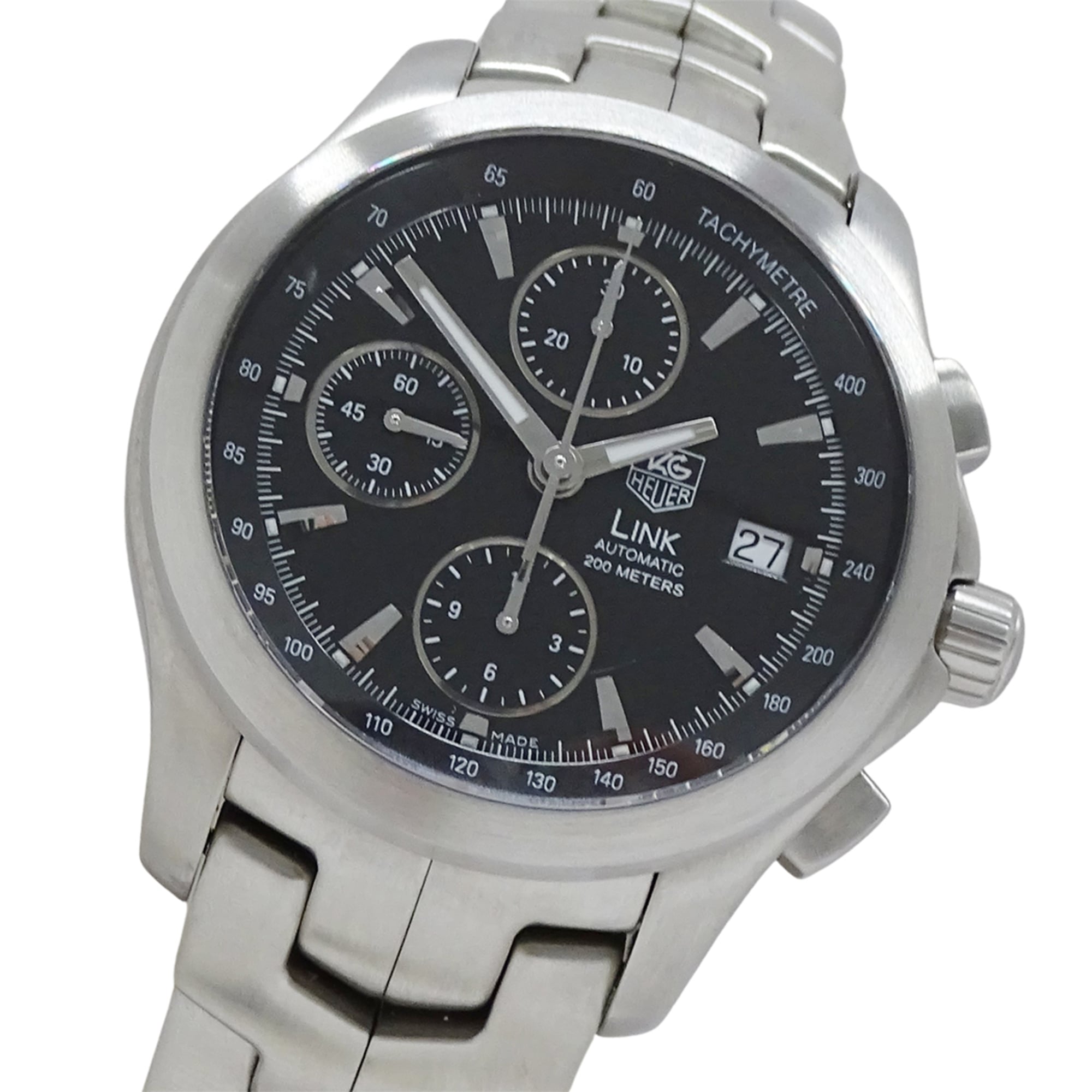 TAG Heuer Link CJF2110 Men\'s Watch, Brand Name, Chronograph, Automatic, Stainless Steel (SS), Silver, Black