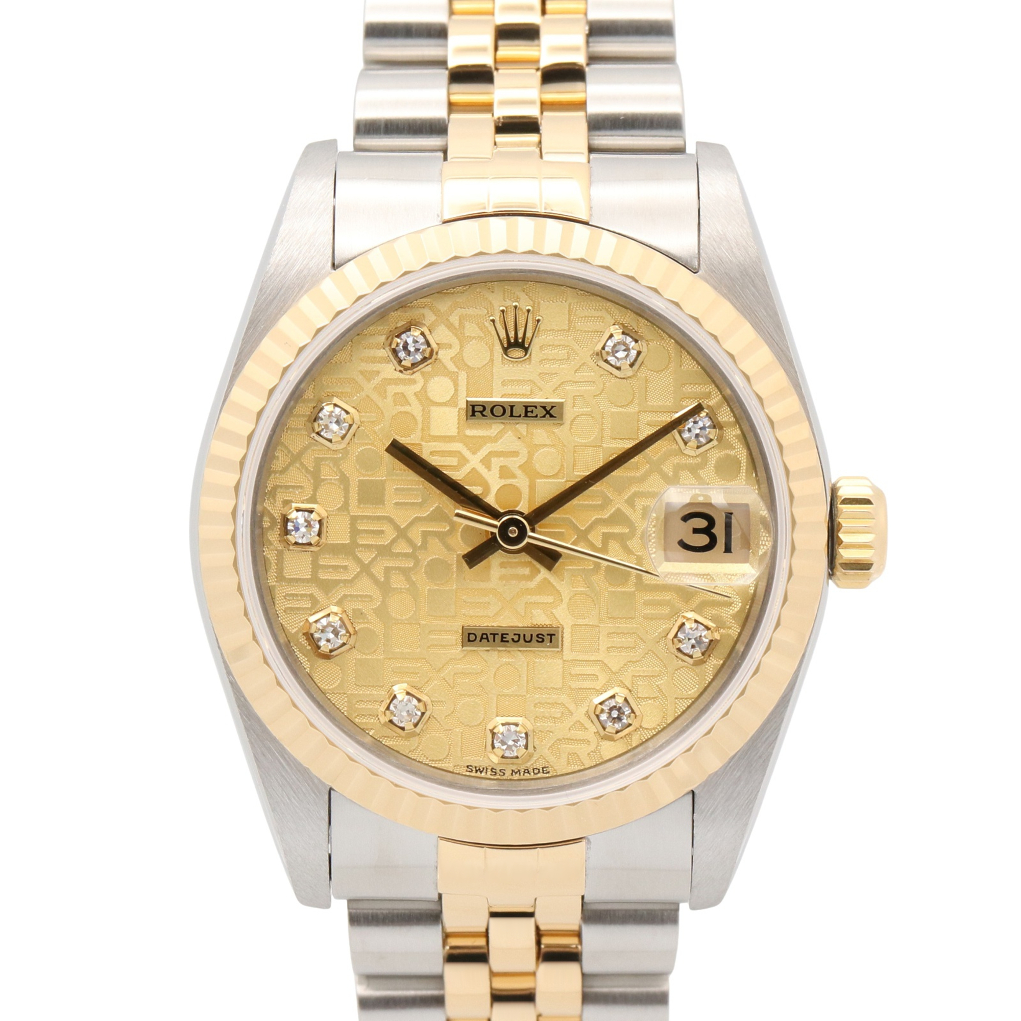 Rolex Datejust 10P Diamond Y-serial Boys\' Watch 18K (Yellow Gold) Stainless Steel Gold Tone Champagne Computer New 78273G