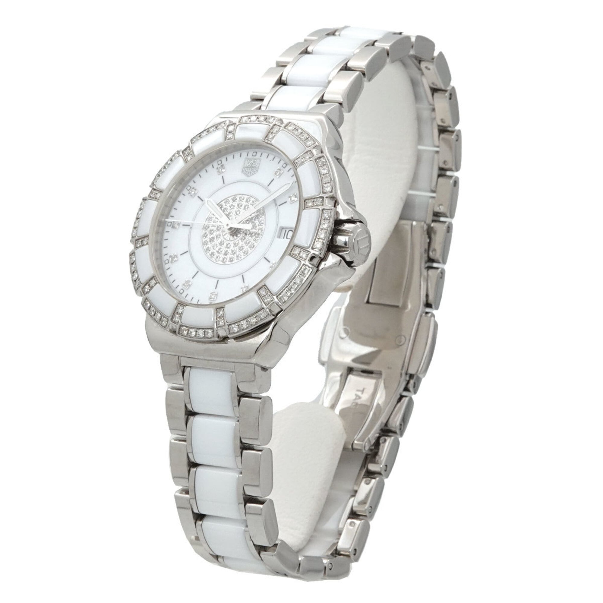 TAG Heuer Formula 1 WAH121D 10P Diamond Ladies Watch, Date, Bezel, White Ceramic Quartz Watch