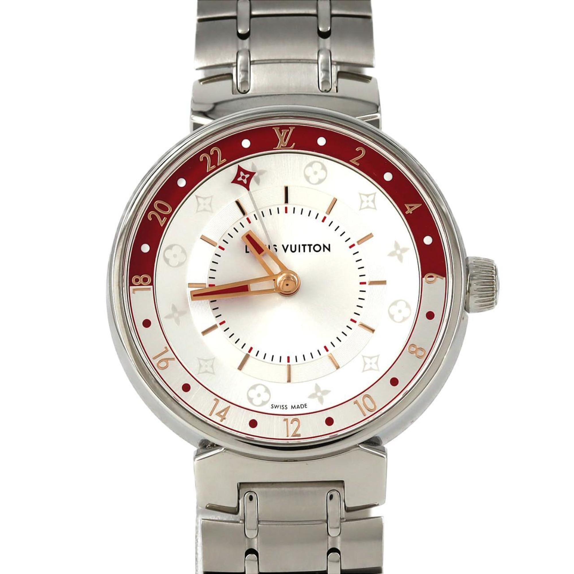 Louis Vuitton Tambour Moon Dual Time QA106 Stainless Steel Quartz Watch