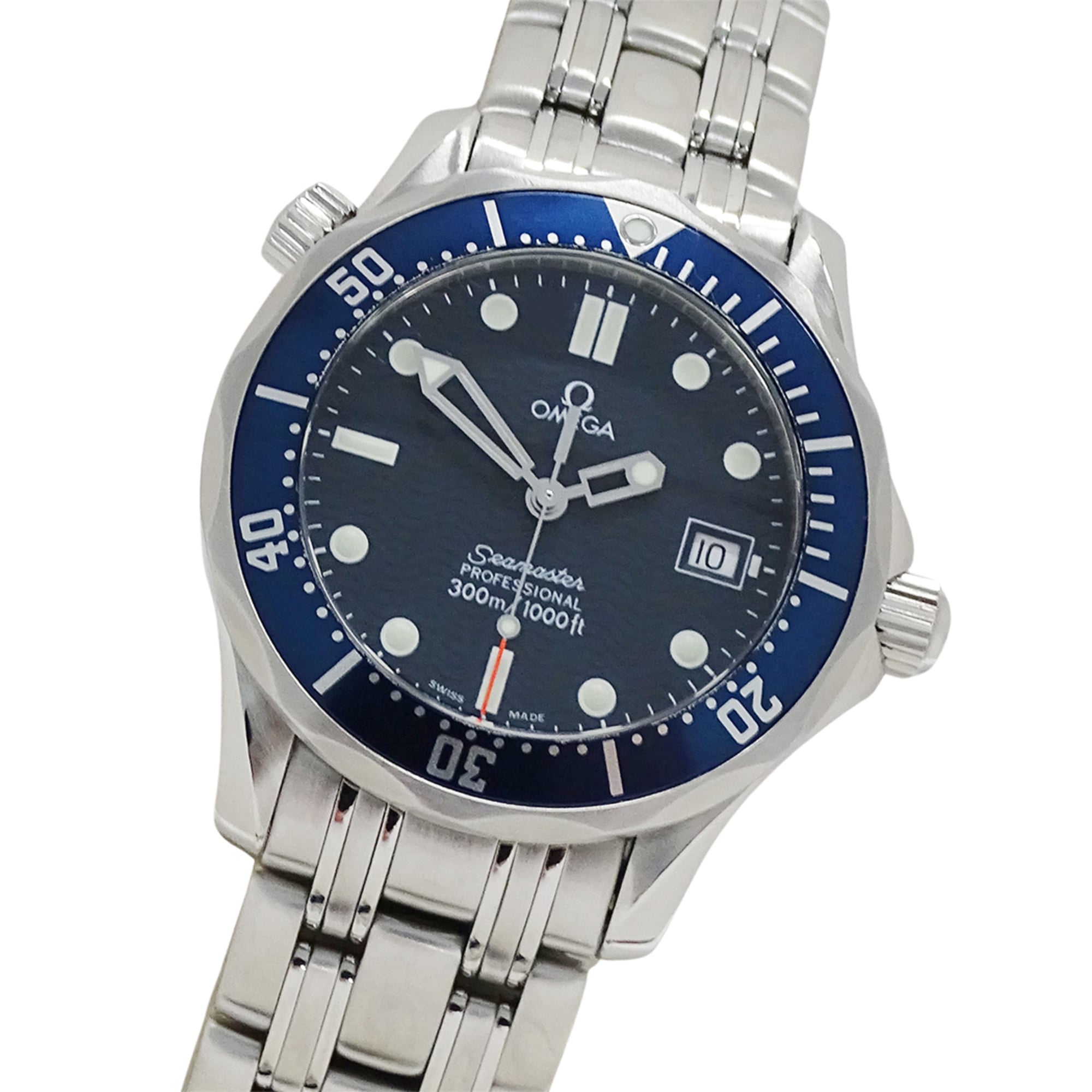 Omega Seamaster 2561.80 Watch, Boys\' Size, Brand, Professional, 300m Water Resistant, Date, Quartz, Stainless Steel (SS), Silver, Blue