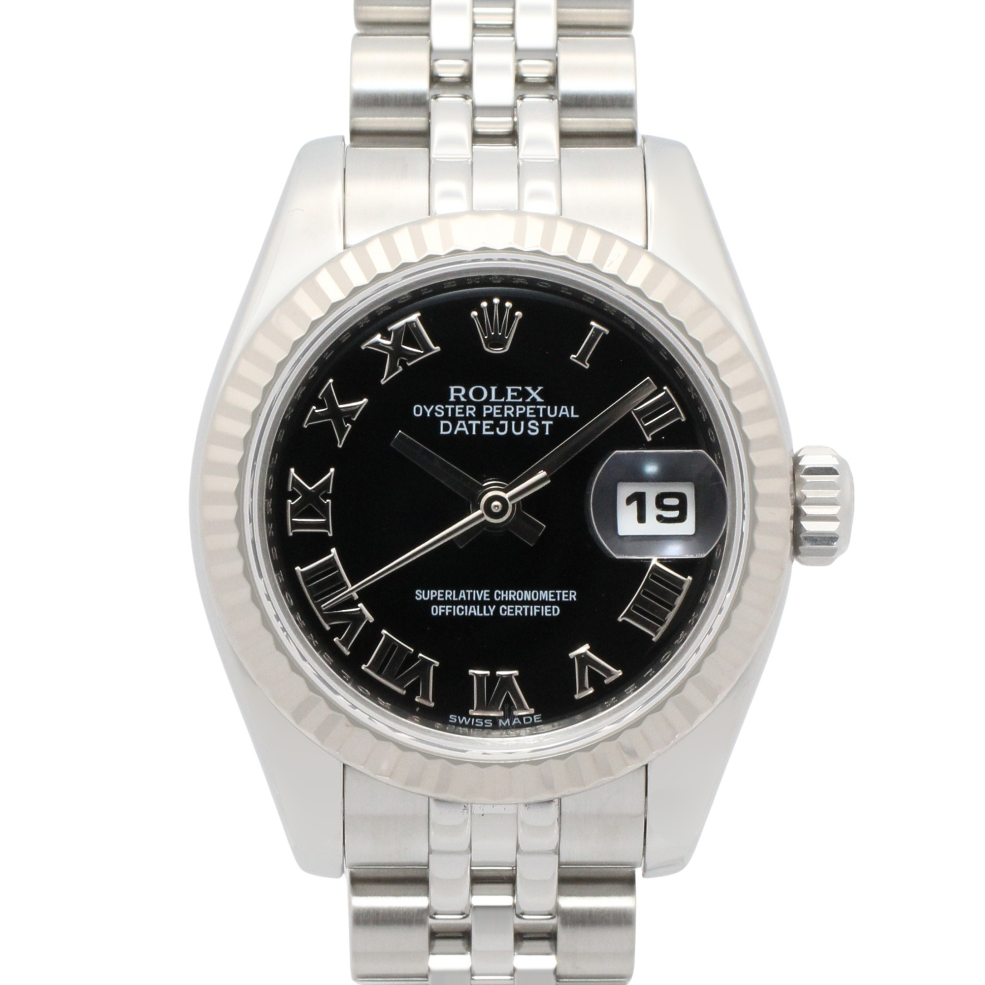 Rolex Datejust Random Serial Number Watch, Stainless Steel, Ladies, Black, Roman Numerals, 179174