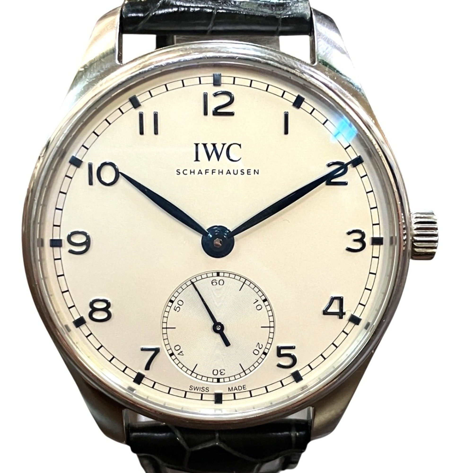 IWC Schaffhausen Portugieser Automatic Watch, Total Weight 87.6g, Stainless Steel, Genuine Leather Strap, Movement, Silver Dial, IW358312