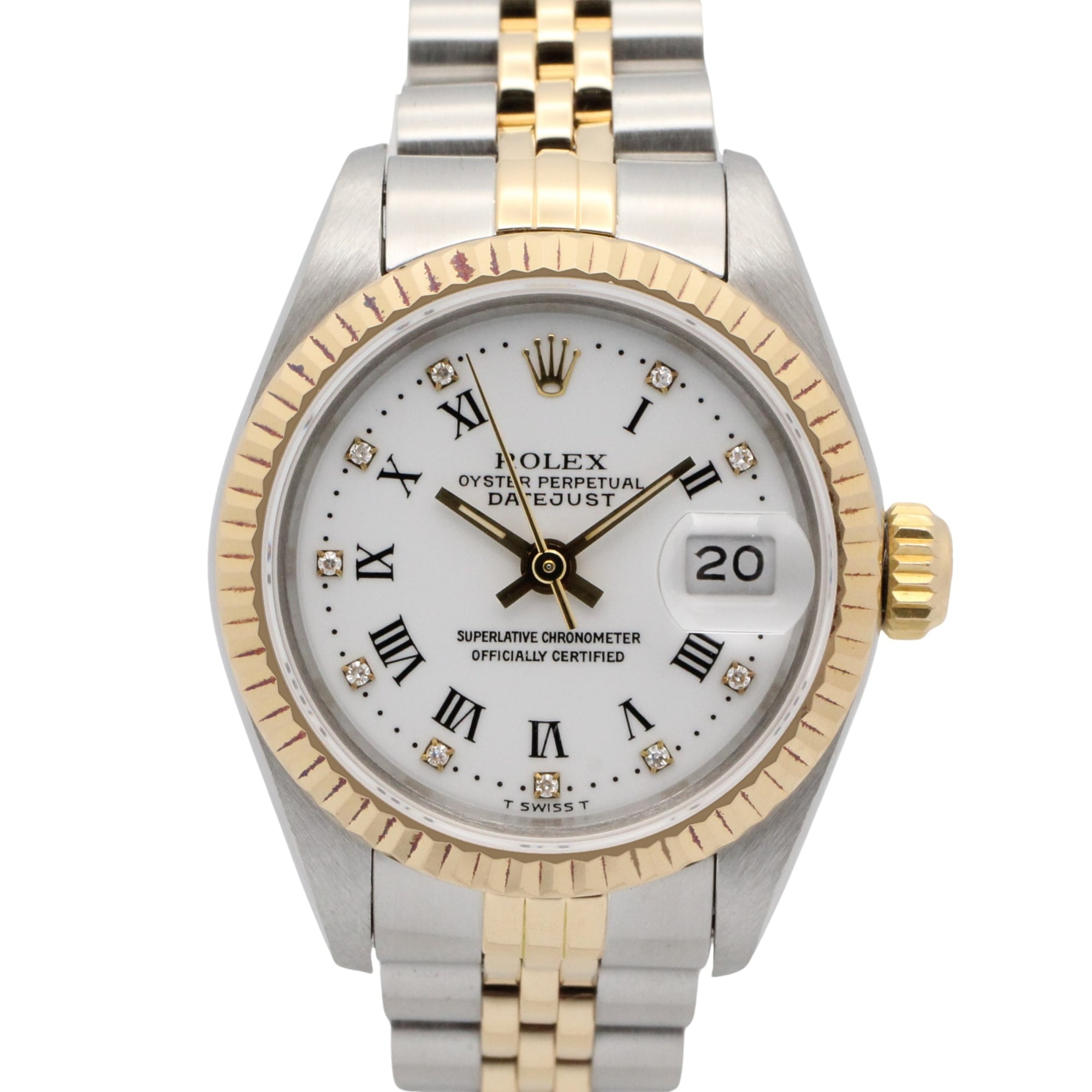 Rolex Datejust 10P Diamond Serial No. 96 Watch, 18K (Yellow Gold) Stainless Steel, Ladies\', White Tone, Roman Numerals, Old Model, 69173G