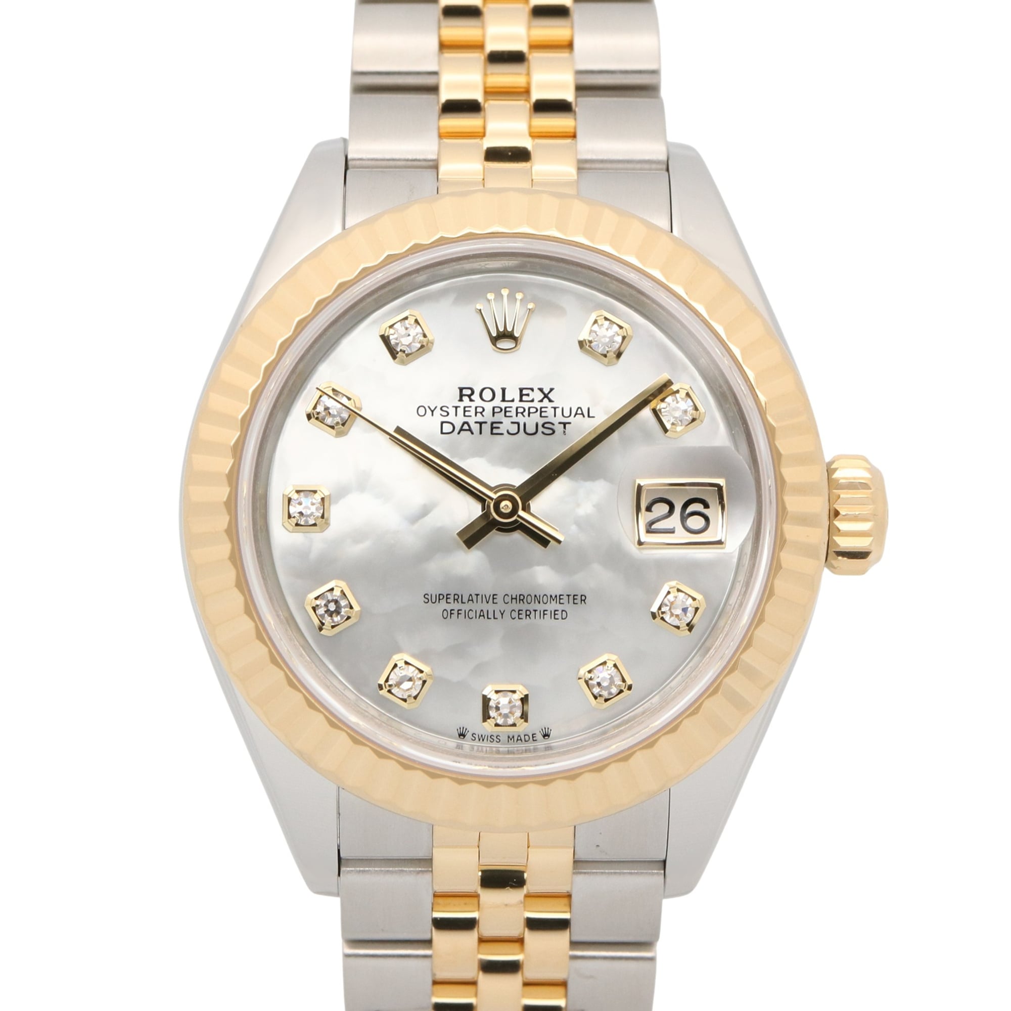 Rolex Datejust 10P Diamond Random Serial Number Watch 18K (Yellow Gold) Stainless Steel Ladies White Mother-of-Pearl New 279173NG