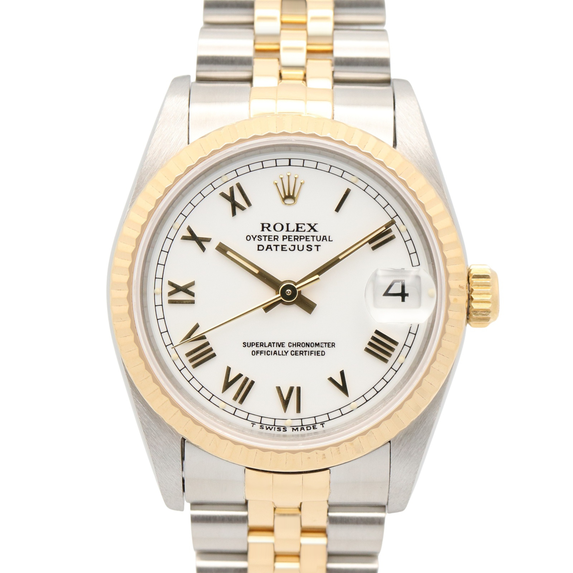 Rolex Datejust S-series Boys\' Watch, 18K (Yellow Gold) Stainless Steel, White Tone, Roman Numerals, 68273