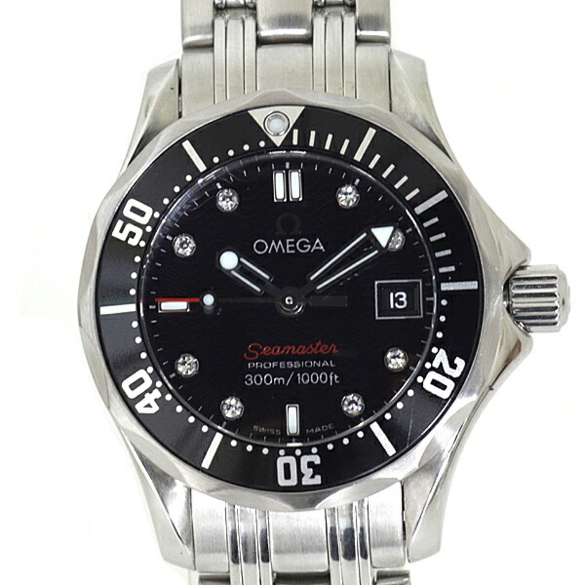 OMEGA Seamaster 300 Ladies\' Watch with 8 Diamonds, 212.30.28.61.51.001, Black Dial, Quartz Movement
