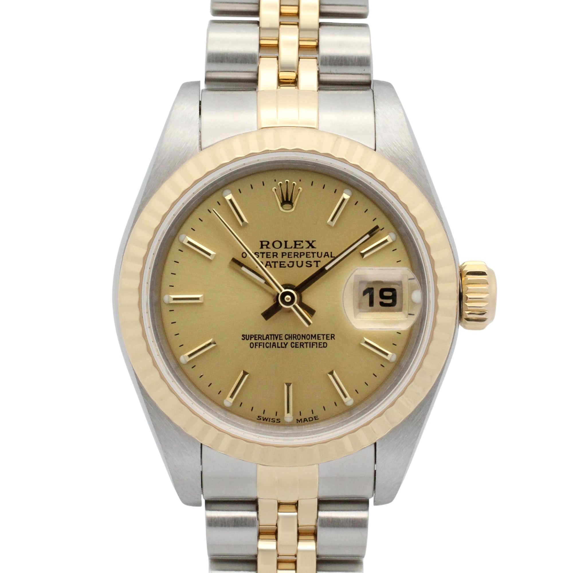 Rolex Datejust Y-serial watch, 18K (yellow gold) stainless steel, ladies\', gold-tone champagne bar color, 79173.