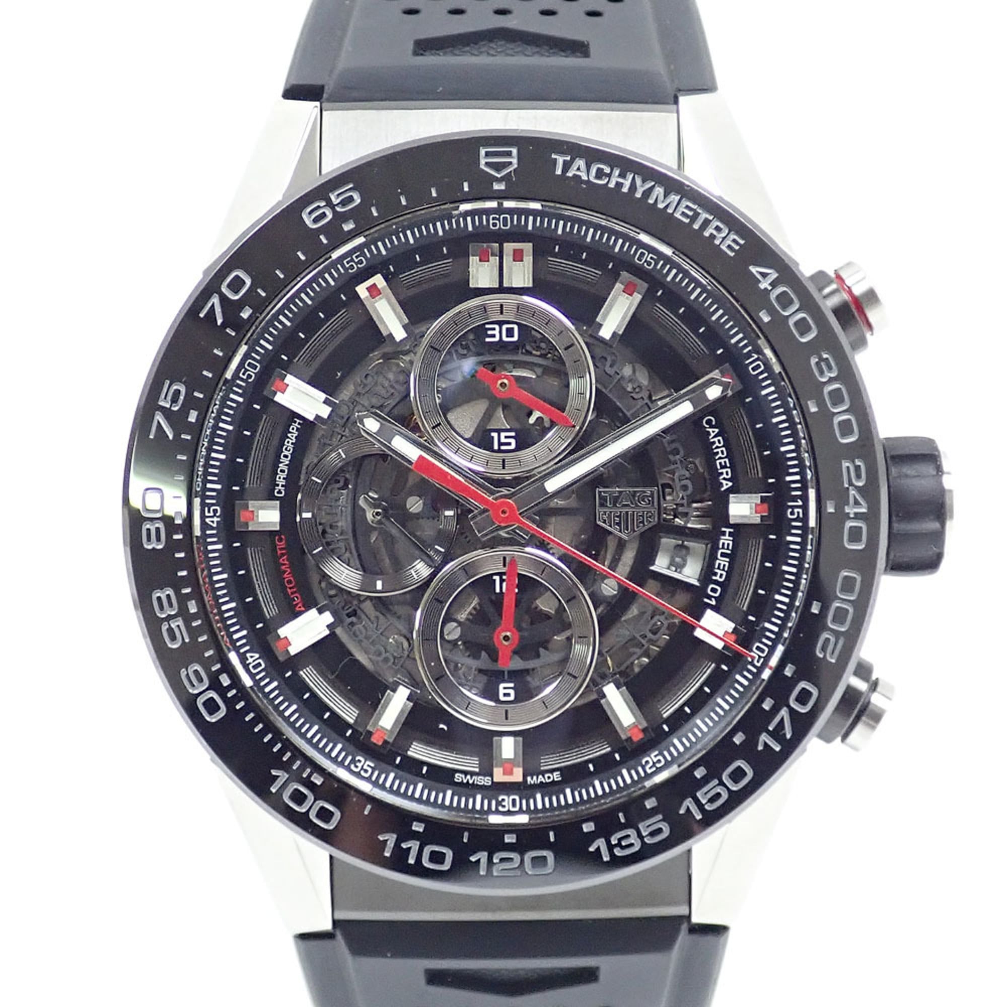 TAG Heuer Carrera Calibre 01 Men\'s Automatic Watch, Stainless Steel & Rubber Strap, CAR2A1Z (Automatic Winding)