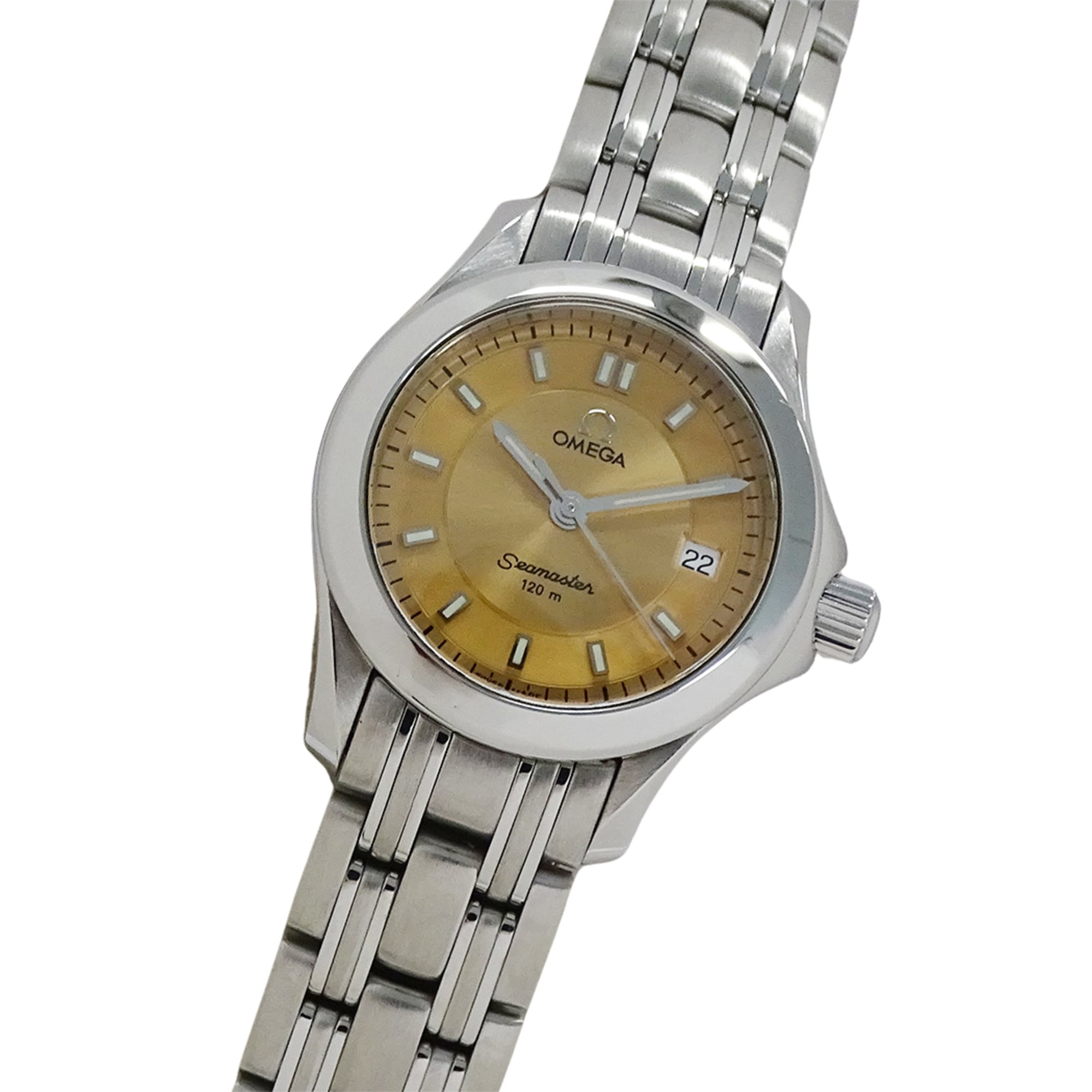 Omega Seamaster 2581.62 Women\'s Watch, Brand Name, 120m Water Resistant, Date, Quartz Movement, Stainless Steel (SS), Silver & Orange