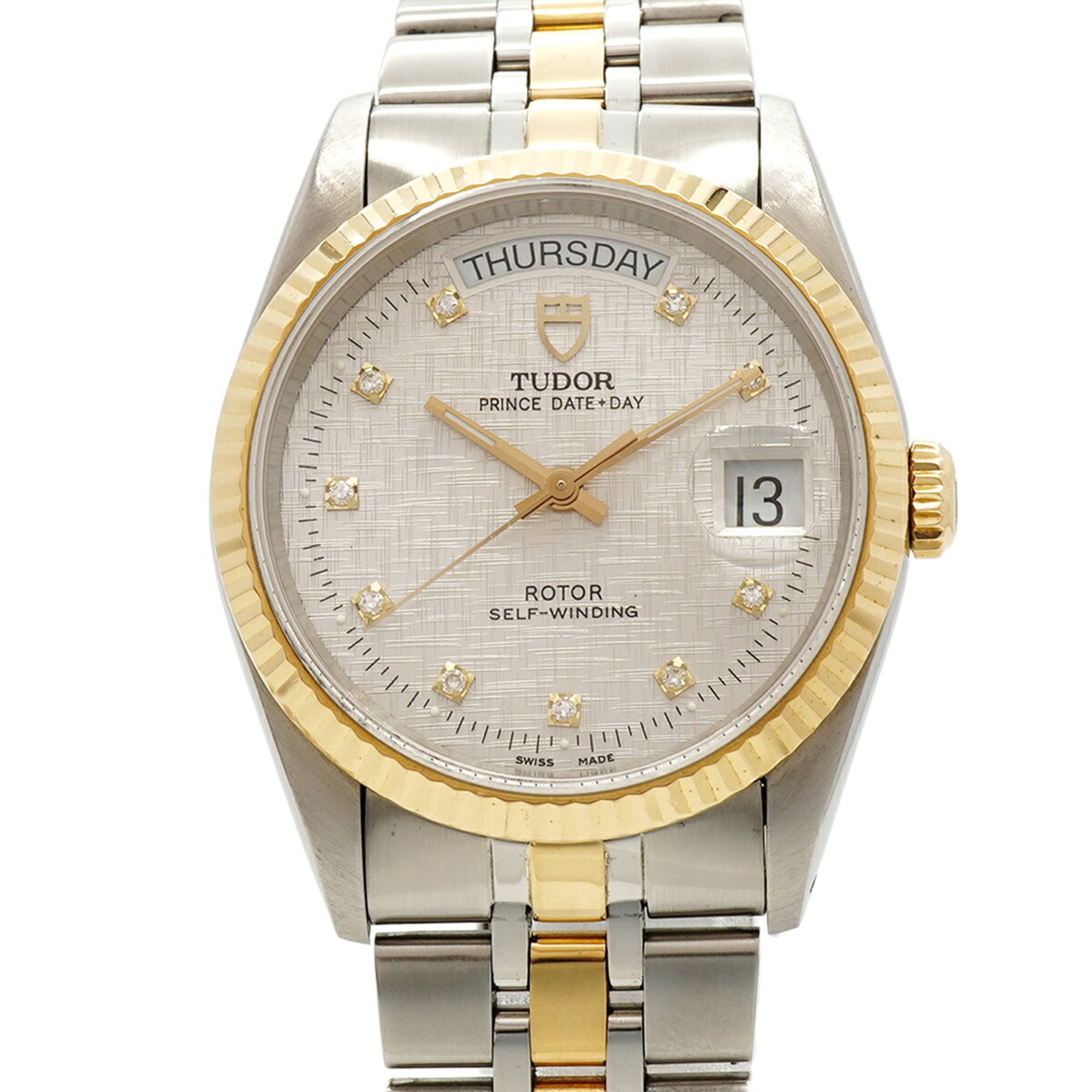 Tudor Prince Date-Day 10-Diamond 76213 Silver Dial Men\'s Watch