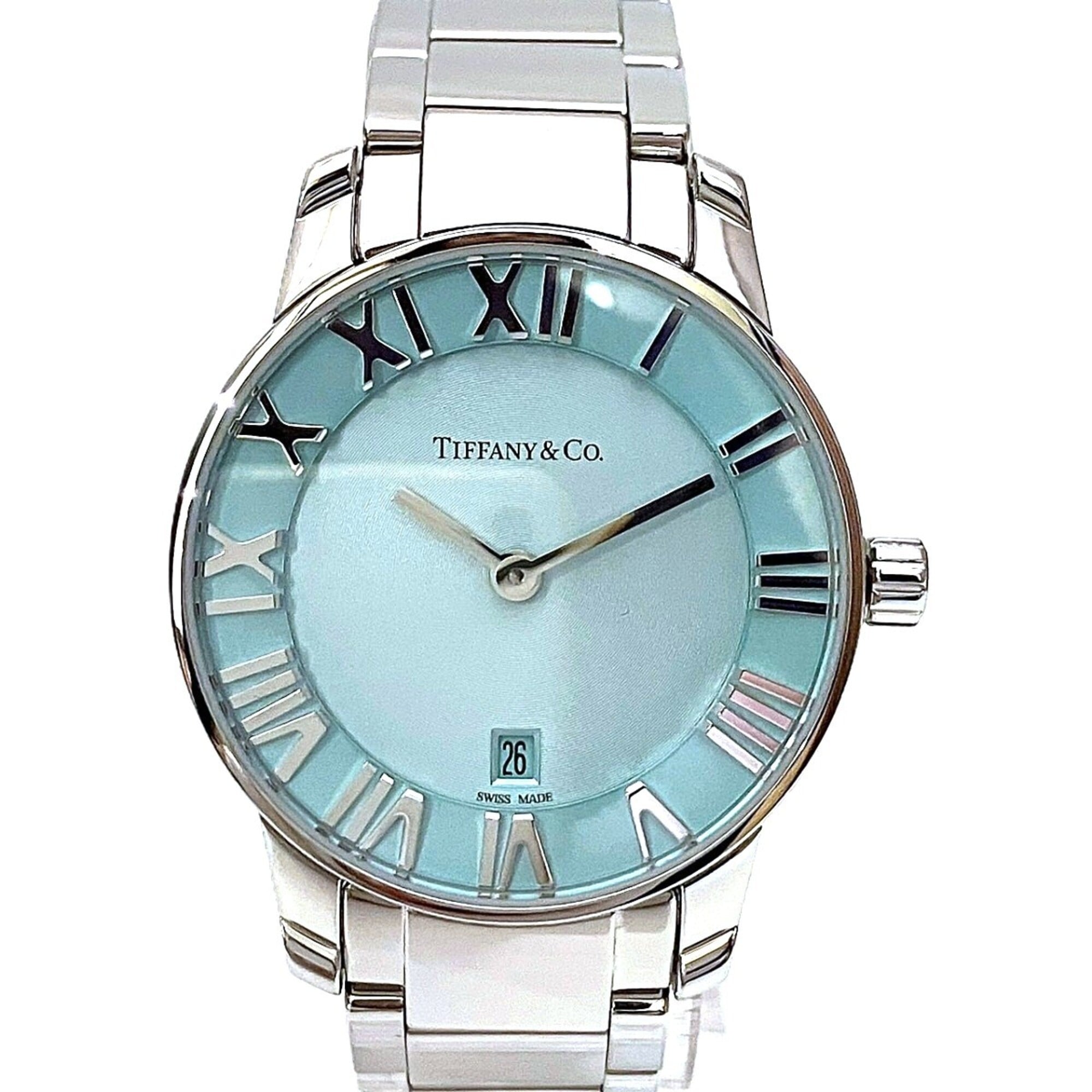 Tiffany & Co. Atlas 2-Hand Date Watch, Total Weight 58.8g, Stainless Steel, Quartz Movement, Blue Dial, 63452807