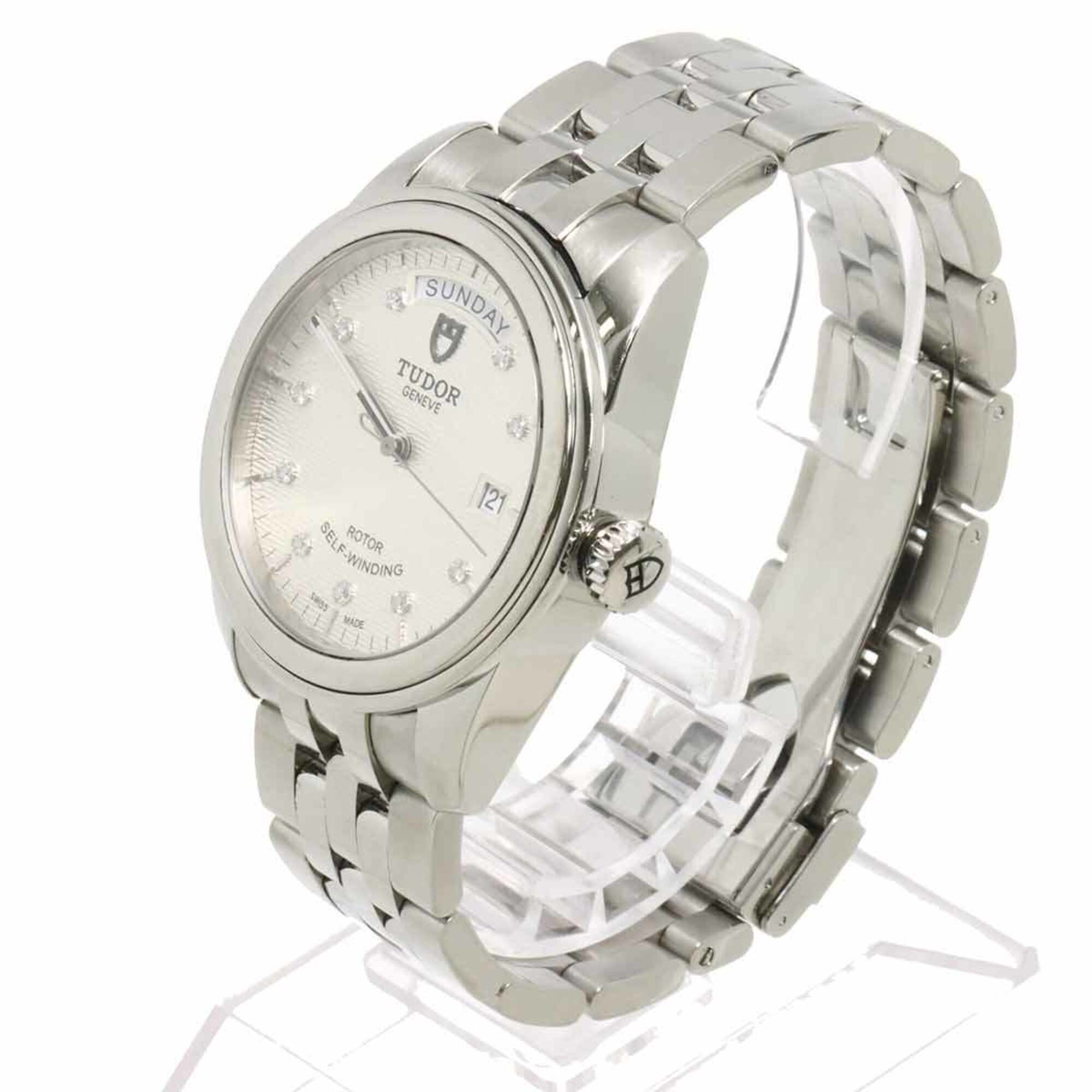 Tudor Glamour Date-Day 56000 10P Diamond Men\'s Watch Silver Automatic Self-winding