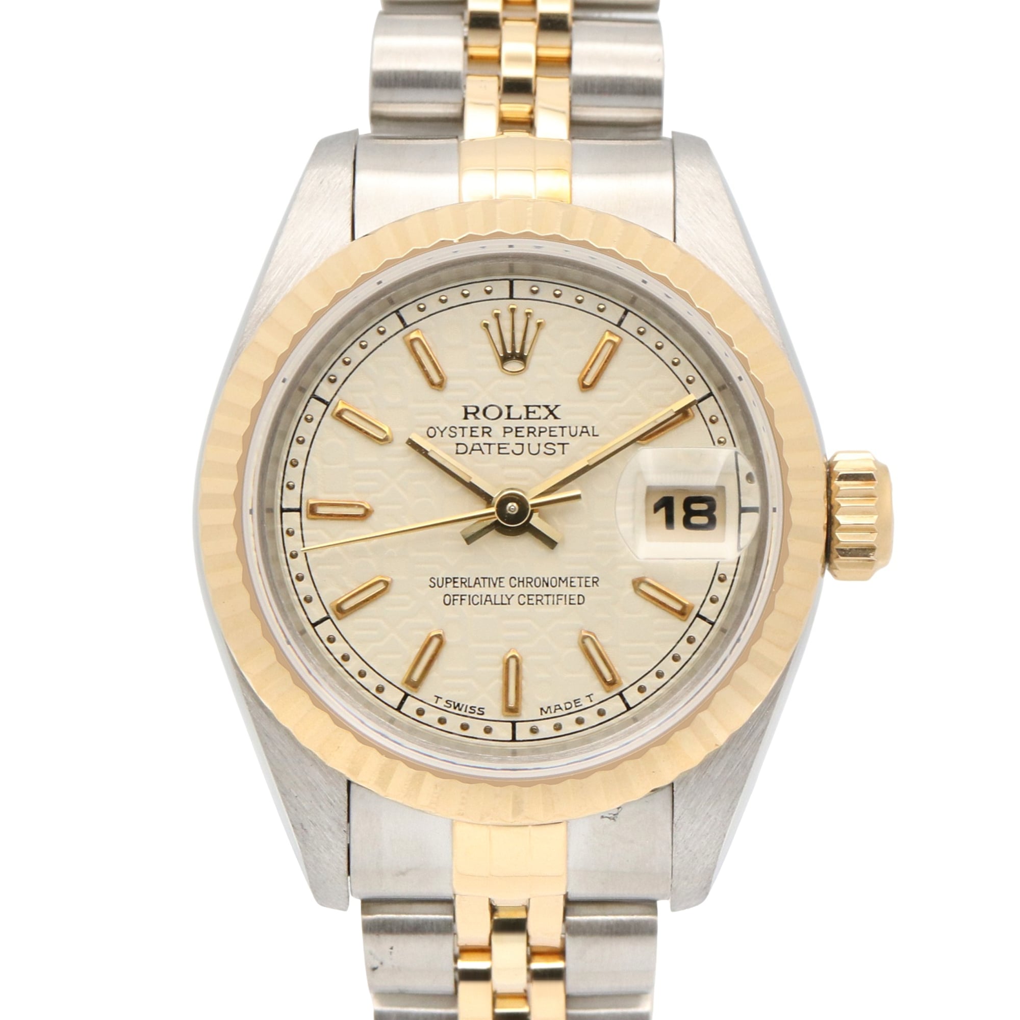 Rolex Datejust T-series watch, 18K (yellow gold) stainless steel, ladies\', ivory color, computer bar marker, 69173