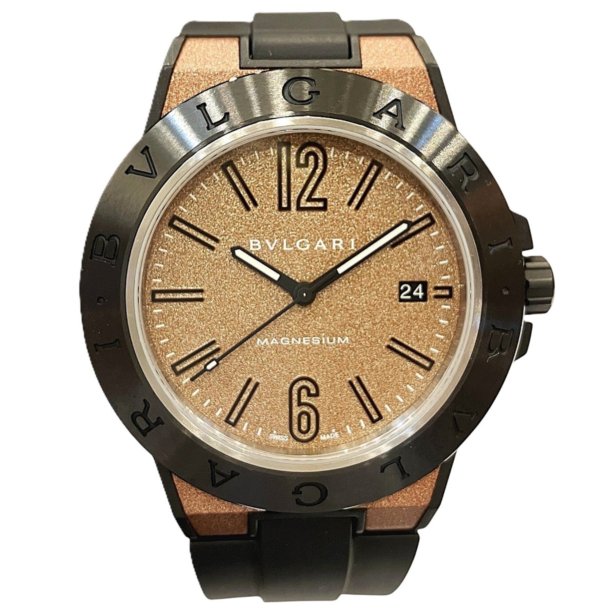 Bulgari Diagono Magnesium Watch, Total Weight 71g, Rubber Strap, Automatic Movement, Brown Dial, DG41SMC