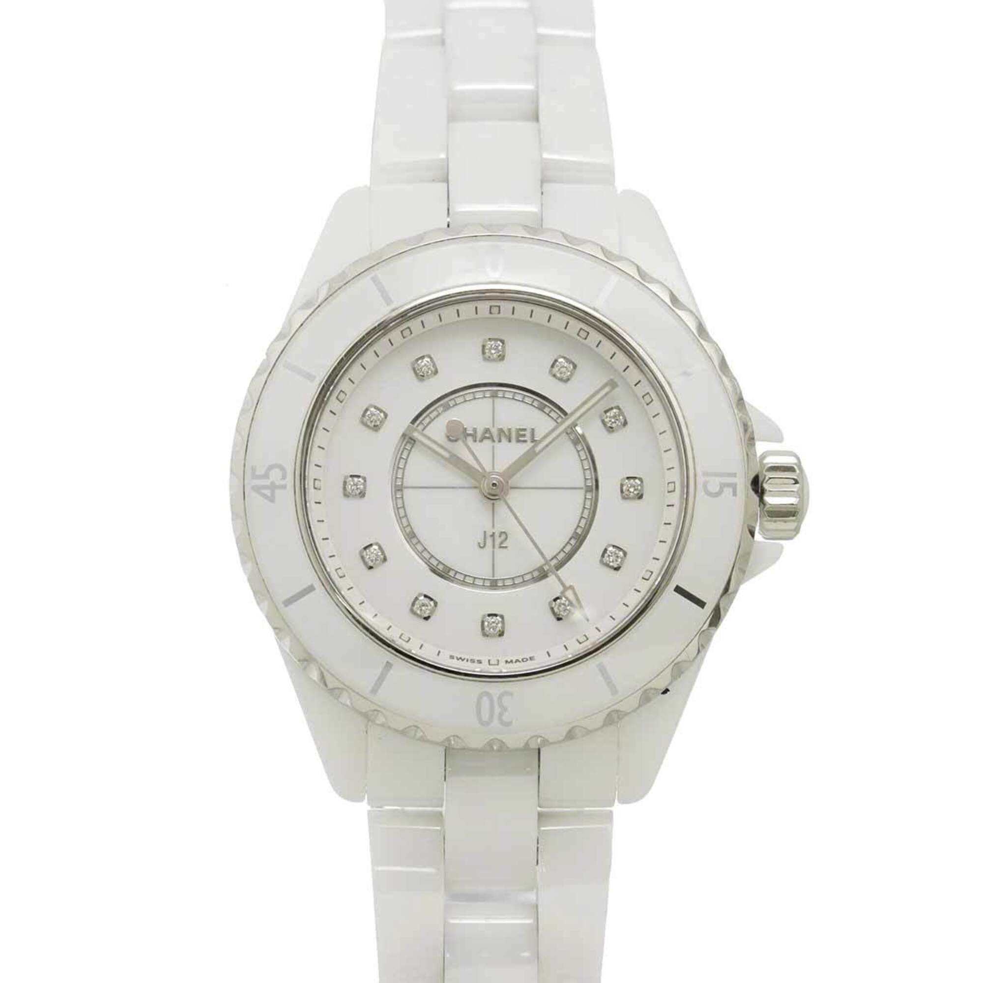 Chanel J12 33mm H5704 12P Diamond Ladies Watch White Shell Ceramic Quartz