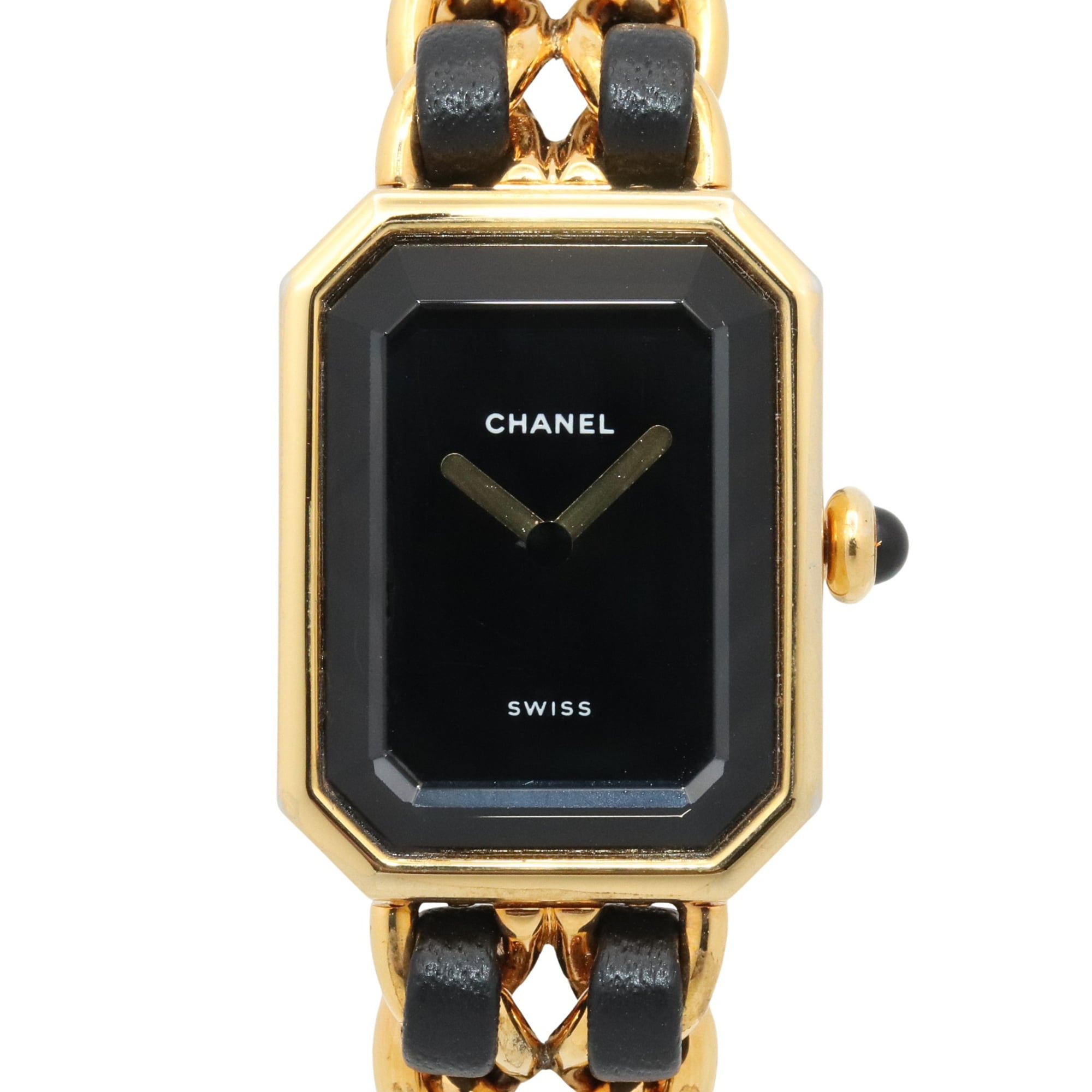 Chanel CHANEL Première S Watch, Gold Plated (GP), Leather Strap, Women\'s, Black, H0001