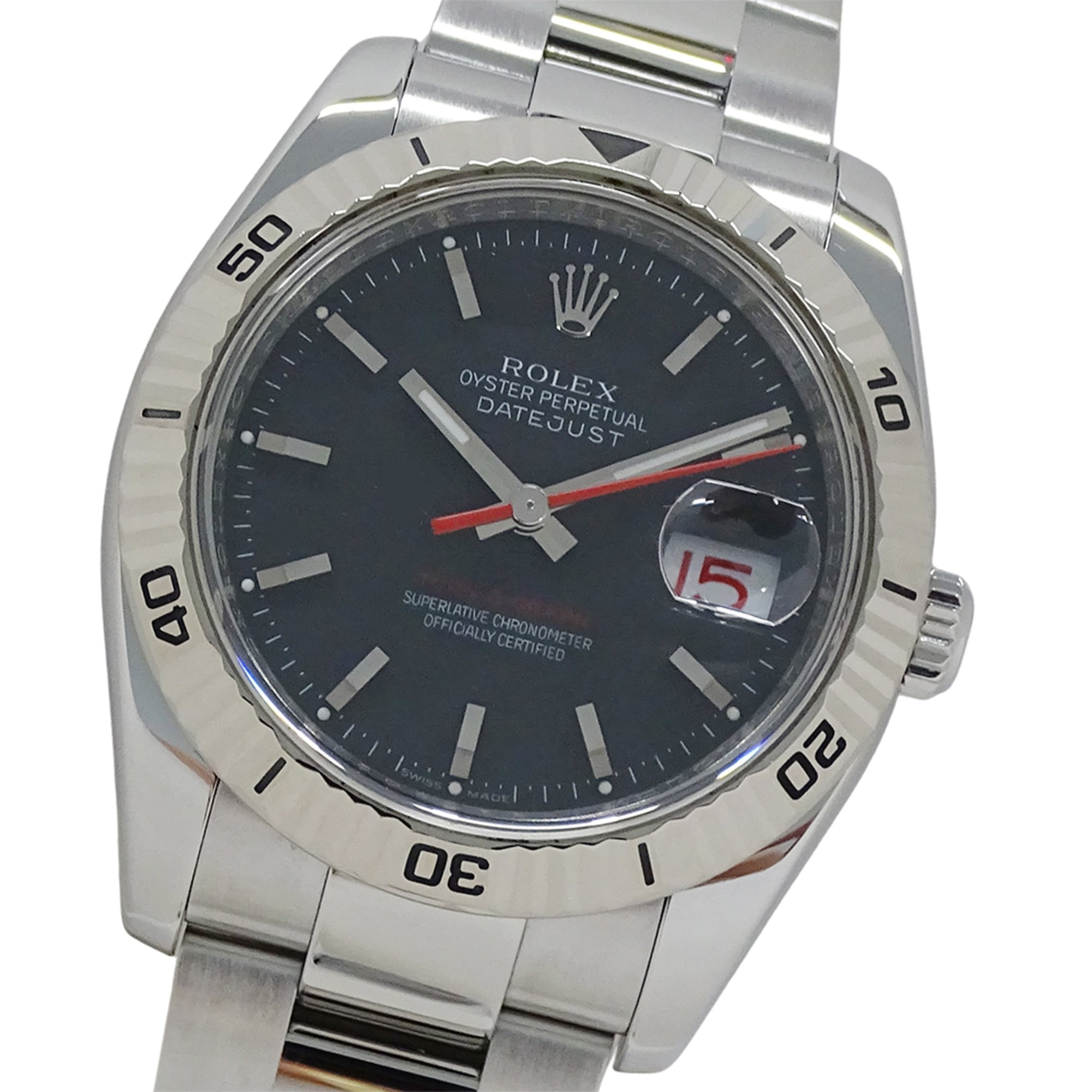 Rolex Datejust Turn-O-Graph 116264 F-serial Men\'s Watch, Automatic Movement, Stainless Steel (SS), White Gold (WG), Silver, Black