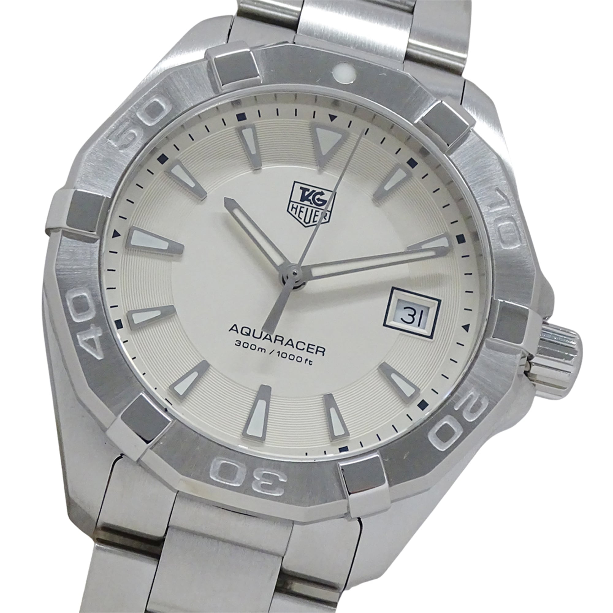TAG Heuer Aquaracer WAY1111 BA0928 Men\'s Watch, Brand Name, Date, Quartz, Stainless Steel (SS), Silver, White