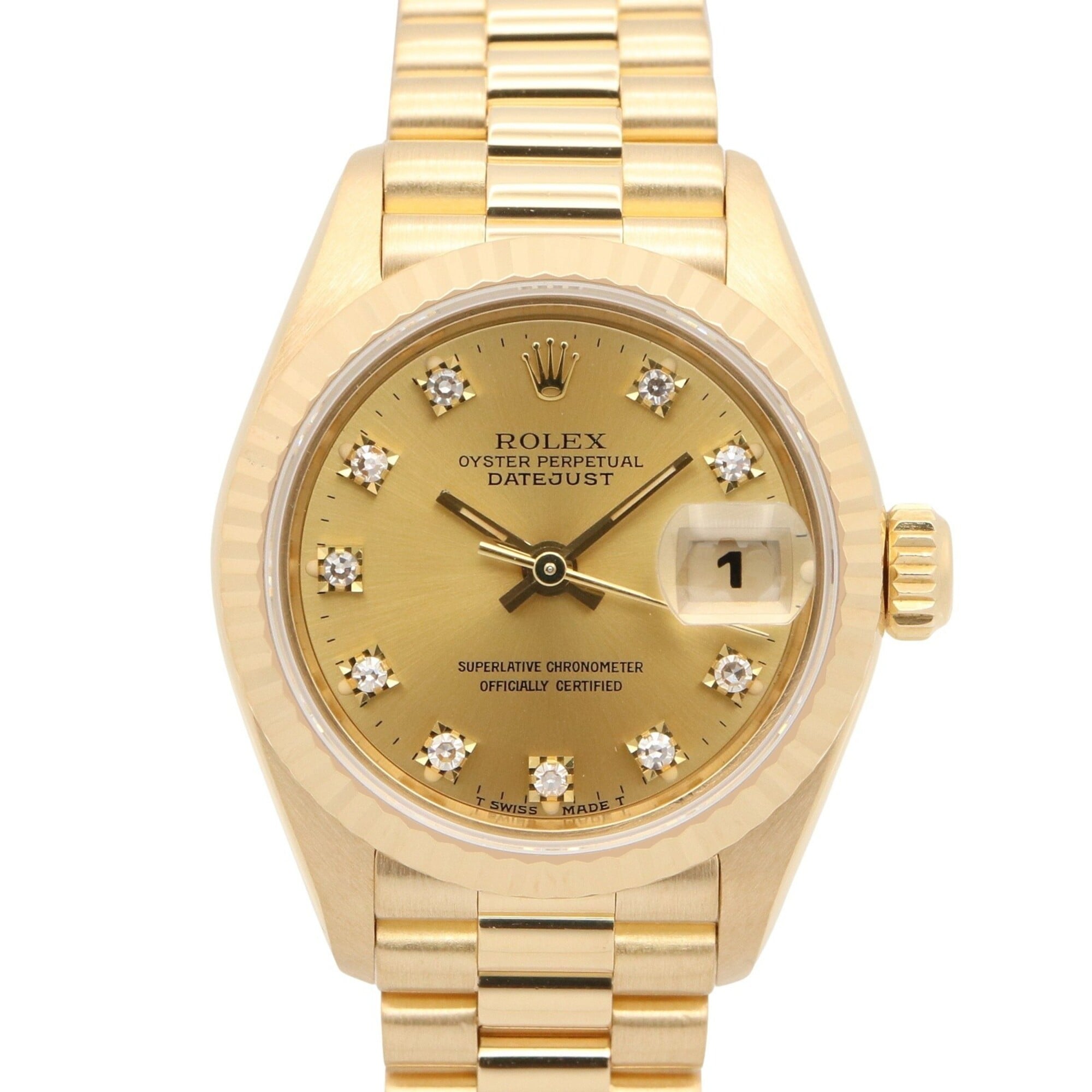 Rolex Datejust 10P Diamond L-serial Watch, 18K (Yellow Gold), Diamond, Ladies\', Gold Tone, Champagne, Old Model, 69178G