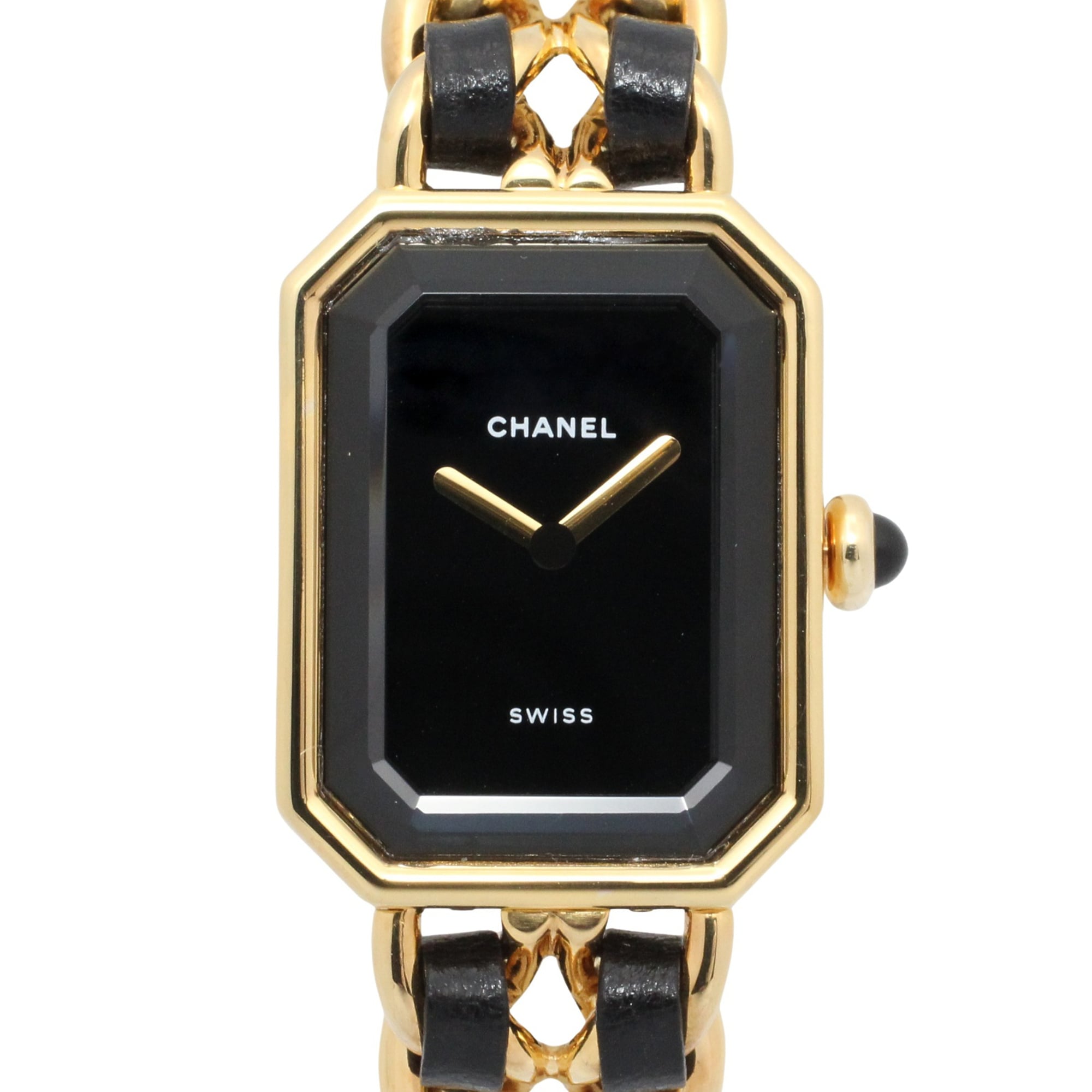 Chanel CHANEL Première S Watch, Gold Plated (GP), Leather Strap, Women\'s, Black, H0001