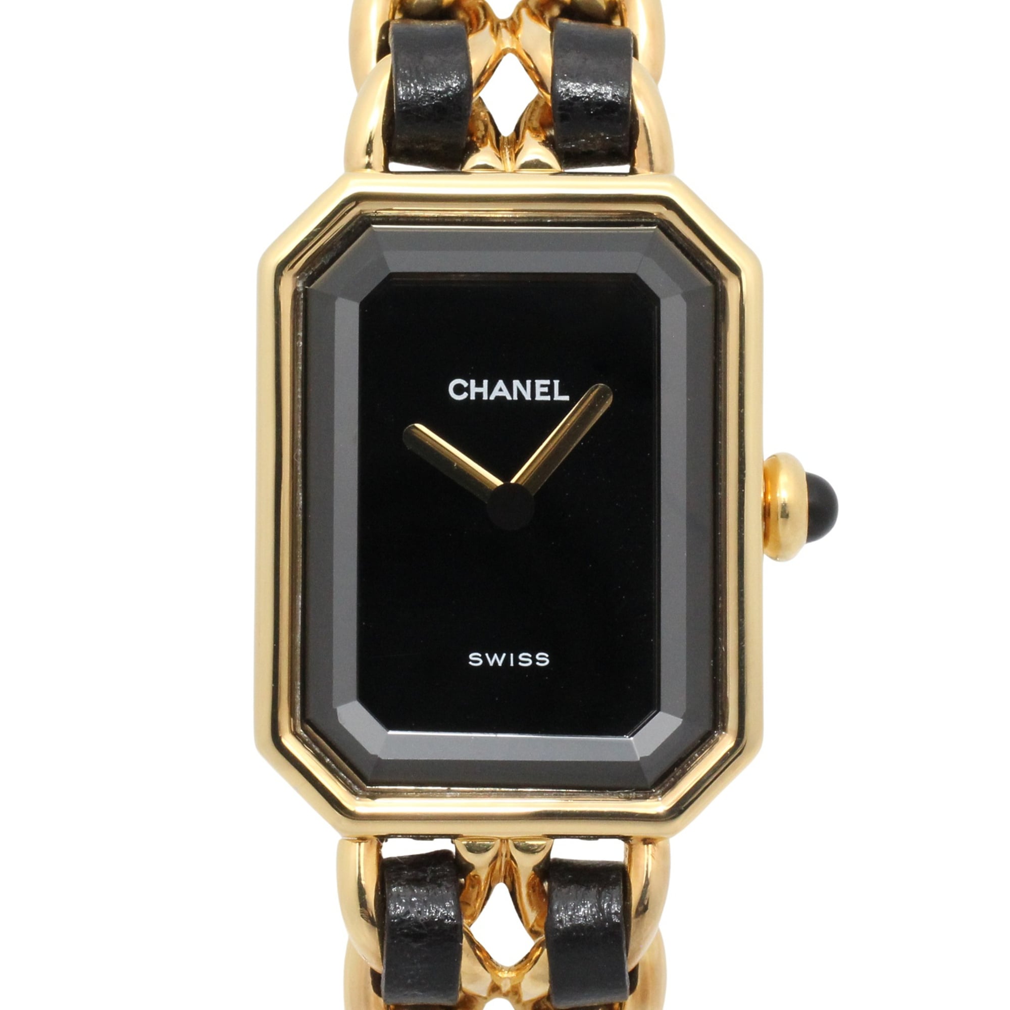 Chanel CHANEL Première S Watch, Gold Plated (GP), Leather Strap, Women\'s, Black, H0001