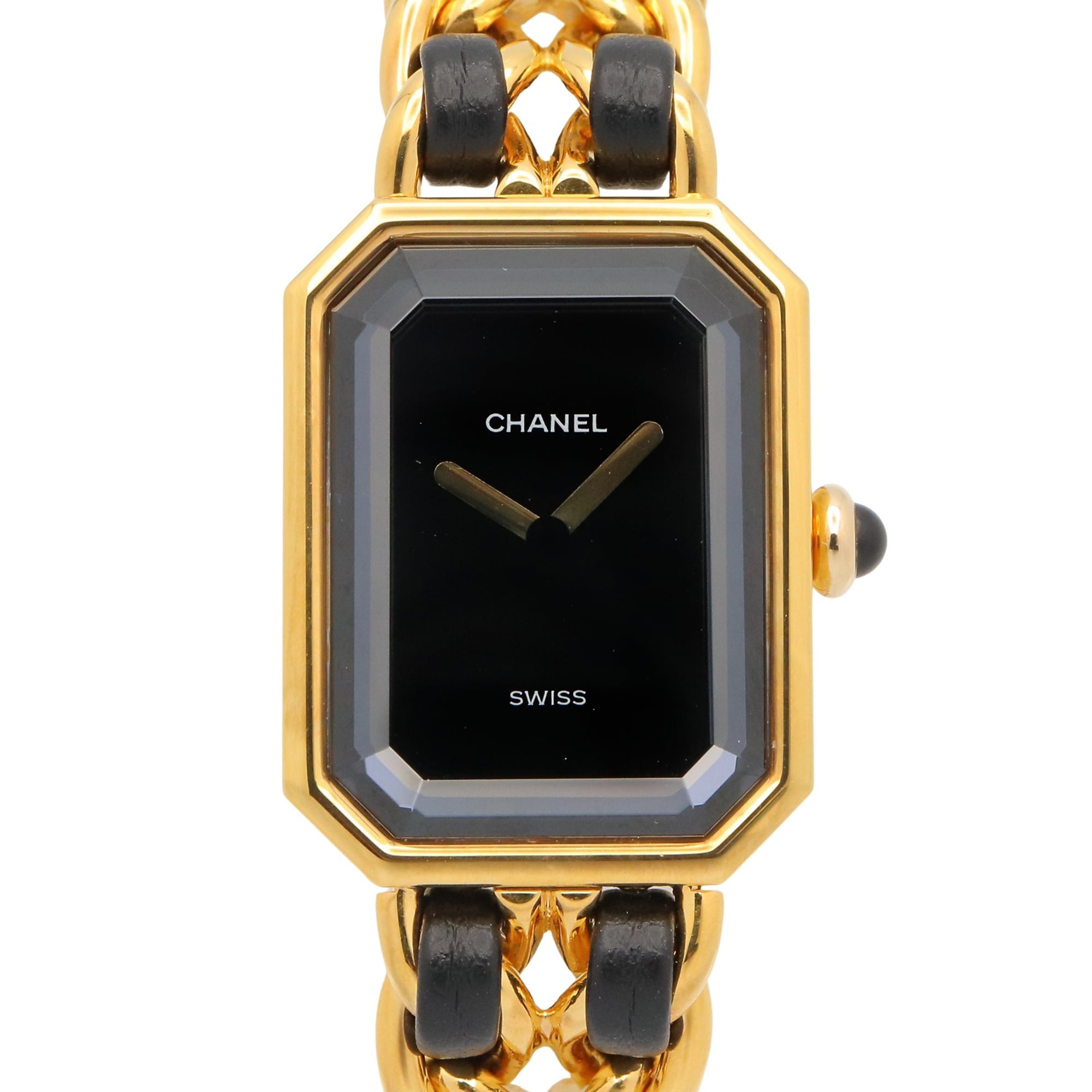 Chanel CHANEL Première S Watch, Gold Plated (GP), Leather Strap, Women\'s, Black, H0001