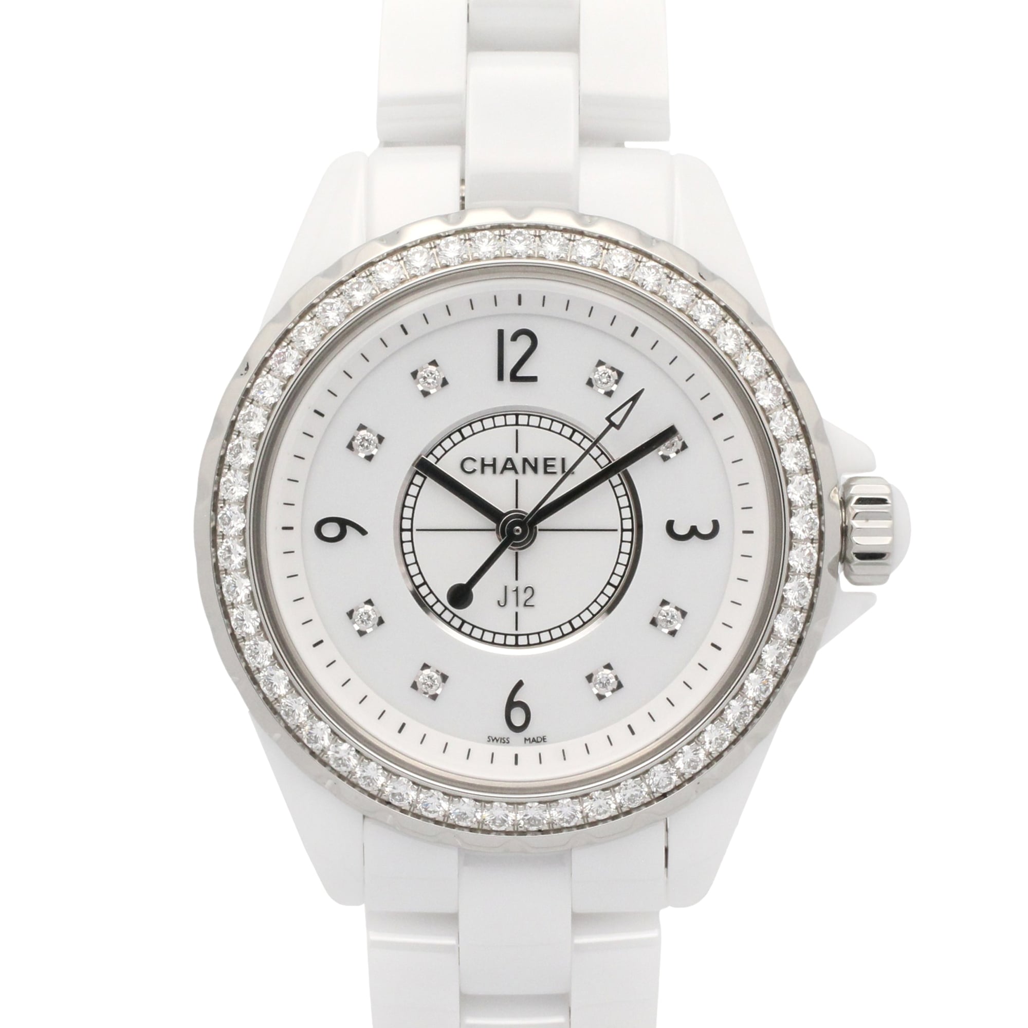 Chanel J12 Diamond Bezel 8-Diamond Watch, Ceramic, Diamond, Ladies, White, H3110