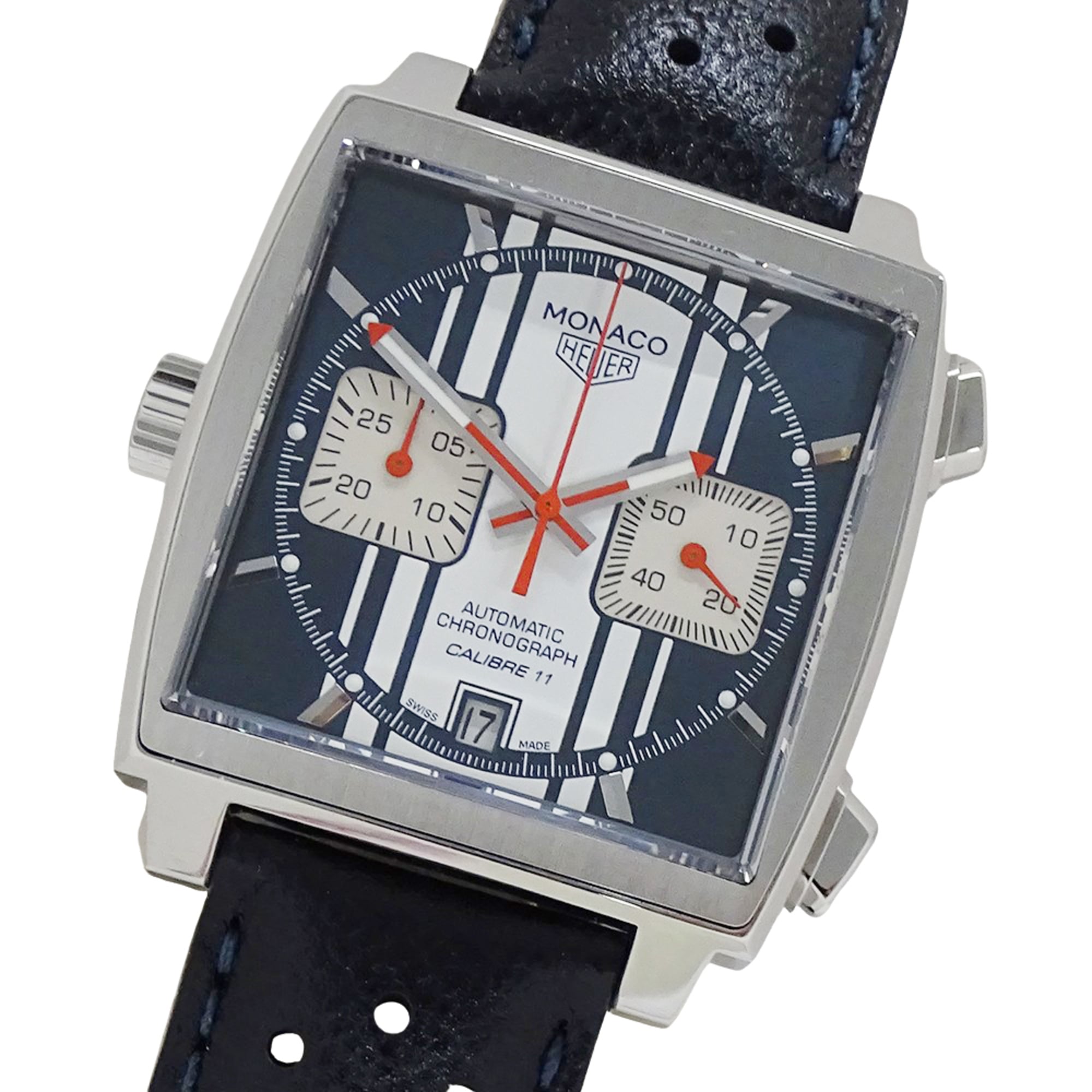 TAG Heuer Monaco CAW211D FC6300 Men\'s Watch, Brand Chronograph, Steve McQueen, Automatic Movement, Stainless Steel, Leather Strap, Open Caseback
