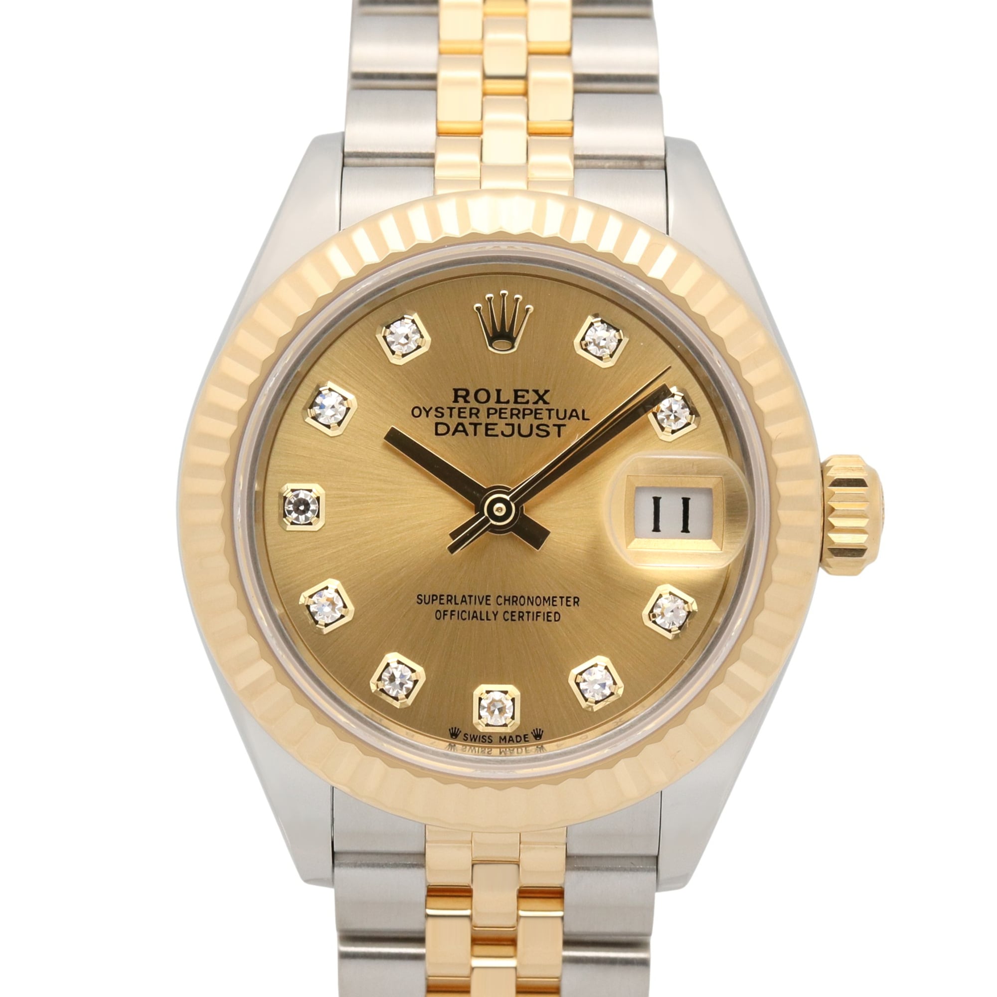 Rolex Datejust 10P Diamond Random Serial Number Watch 18K (Yellow Gold) Stainless Steel Ladies Gold Tone Champagne New 279173G
