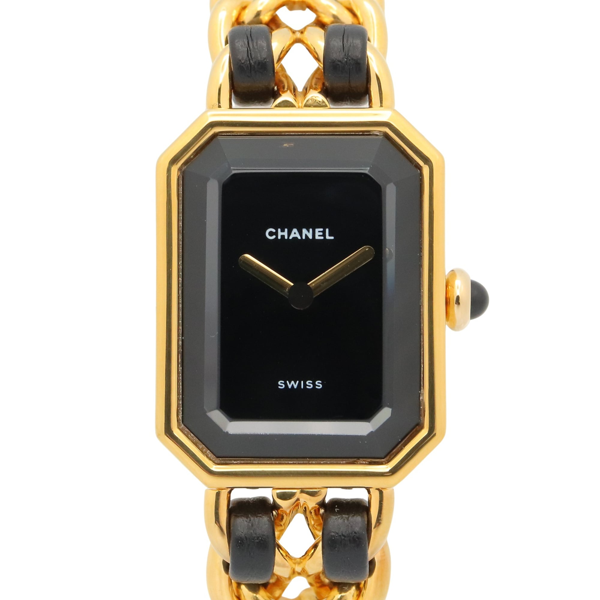 Chanel CHANEL Première S Watch, Gold Plated (GP), Leather Strap, Women\'s, Black, H0001