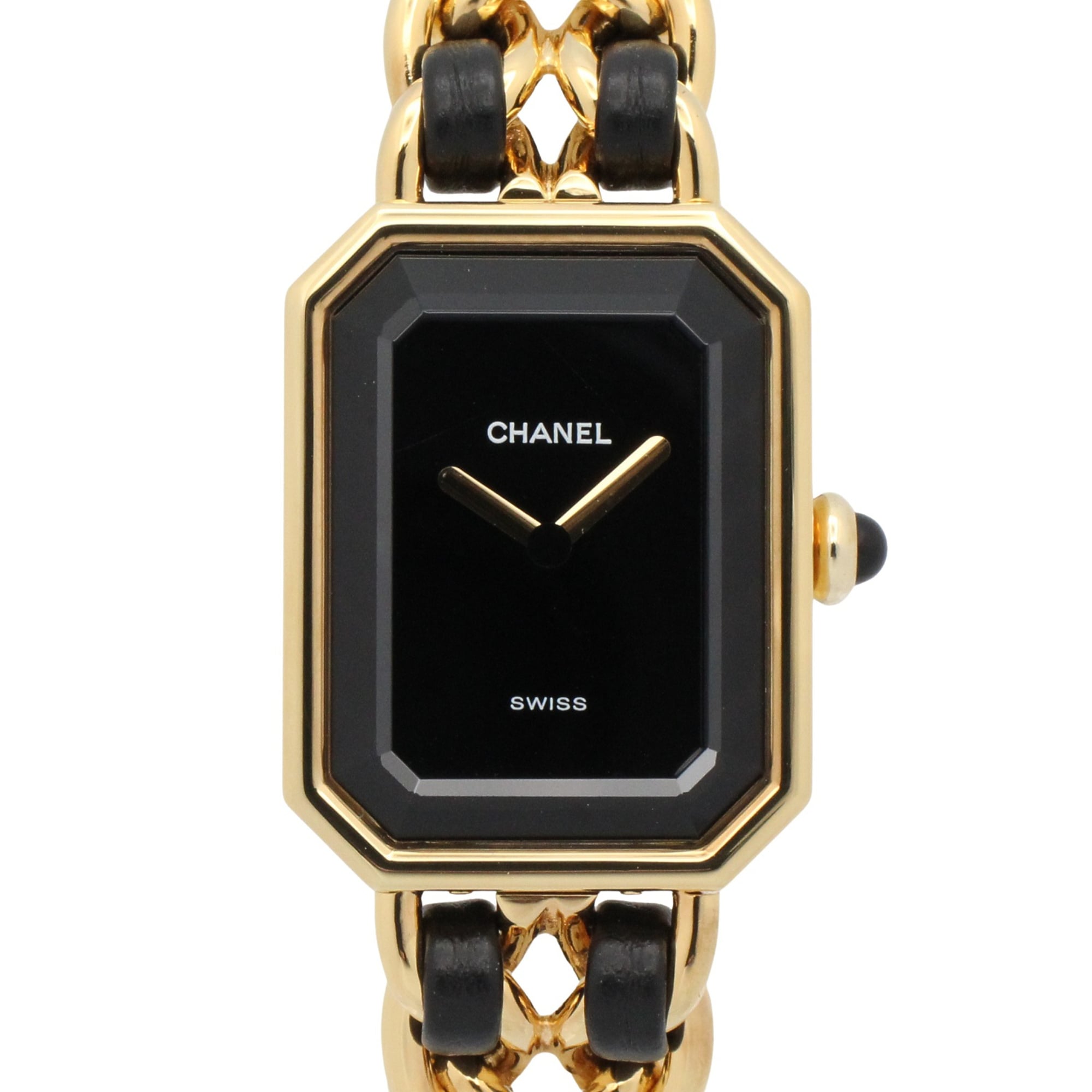 Chanel CHANEL Première M Watch, Gold Plated Leather, Women\'s, Black, H0001
