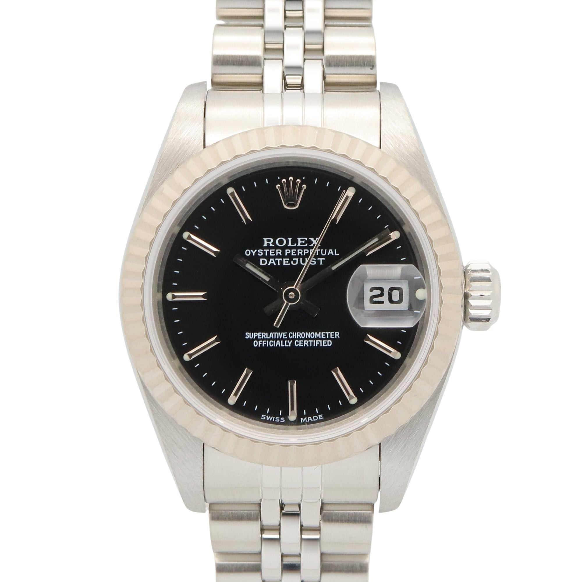 Rolex Datejust P-series watch, 18K white gold (WG) stainless steel, ladies\', black bar casing, 79174
